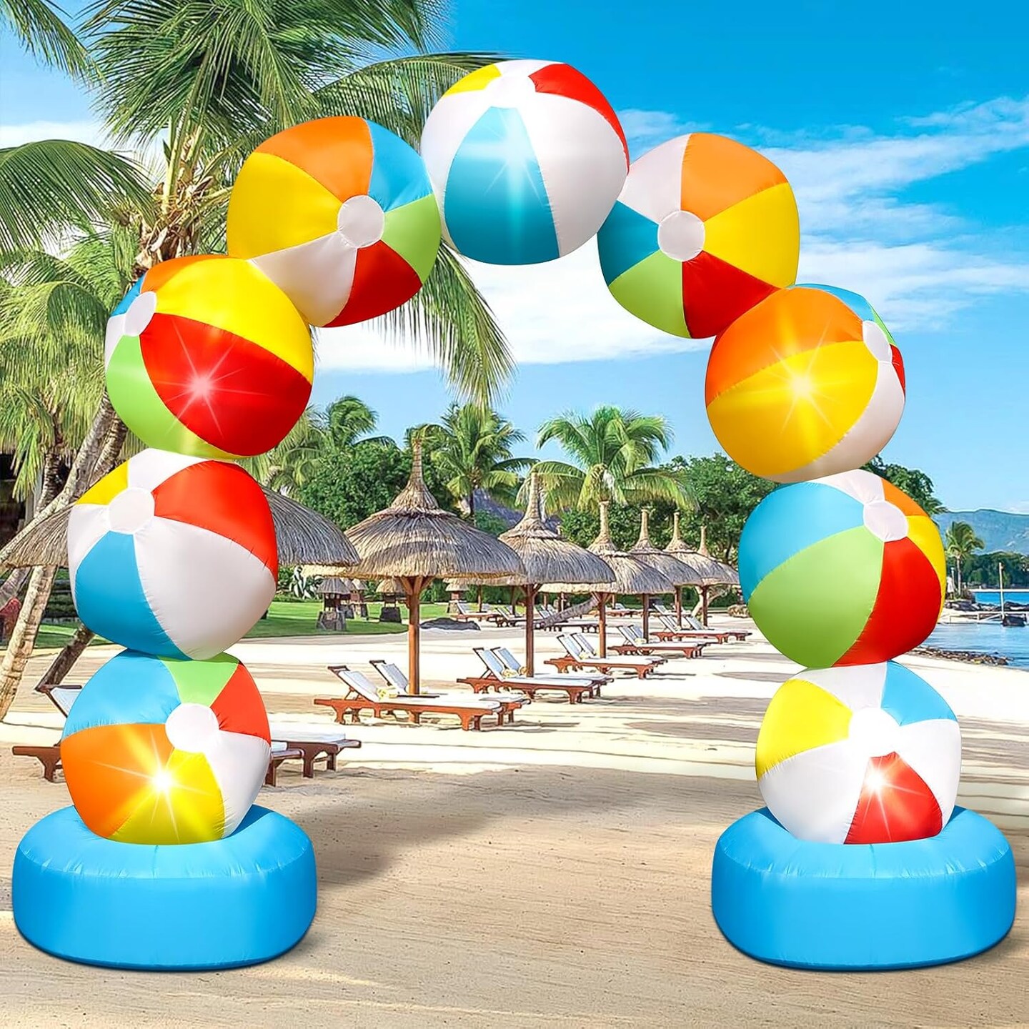 8FT Summer Inflatable Beach Ball Arch with 5 LED Lights
