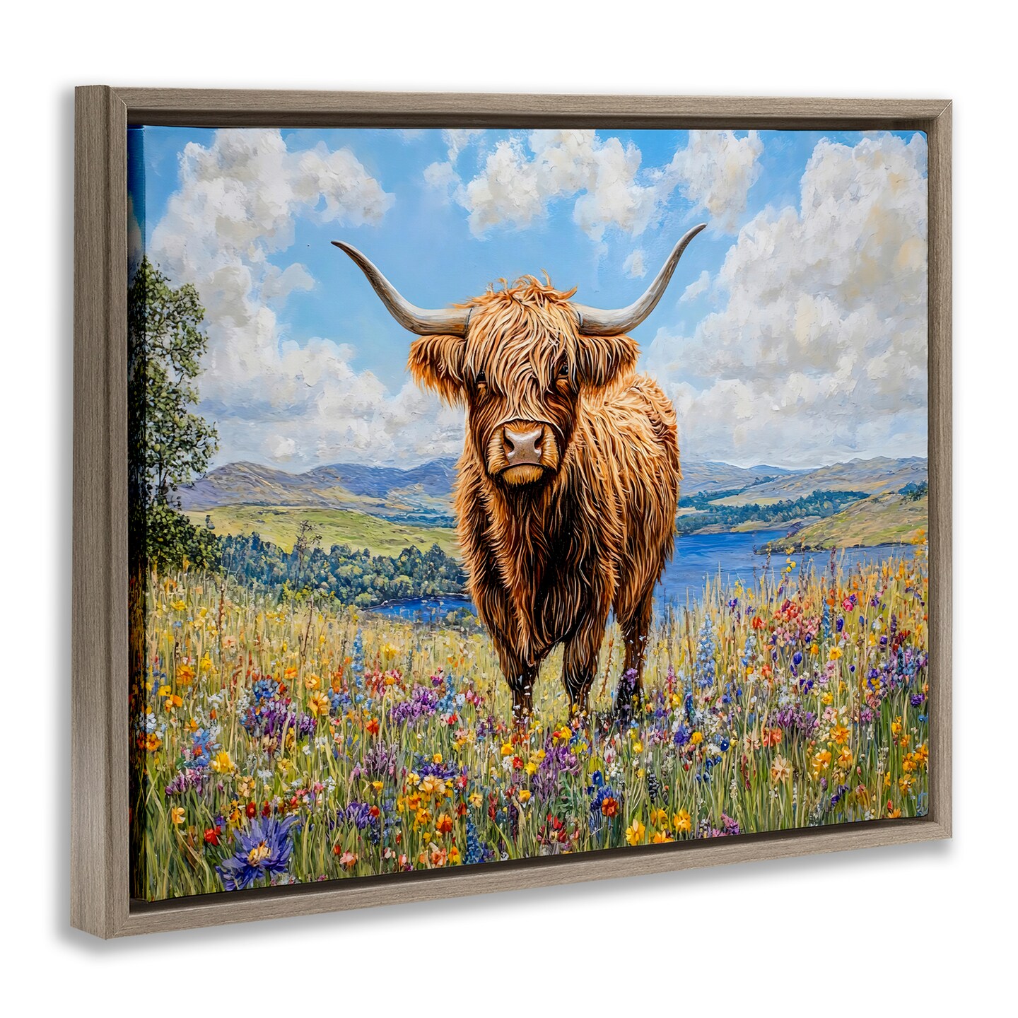 Stupell Industries Highland Cattle in Summer Meadow Floating Frame By Franklyn Gregory