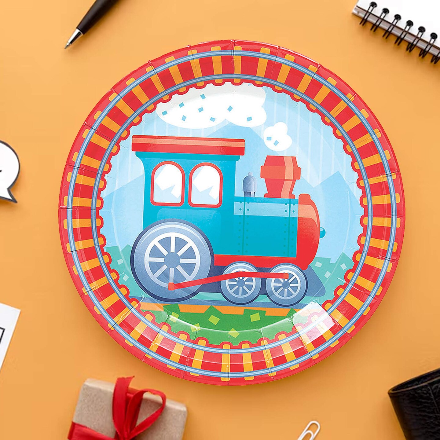 8 Count Train Party Paper Dinner Plates for Kids Birthday Celebration and Themed Events 9"