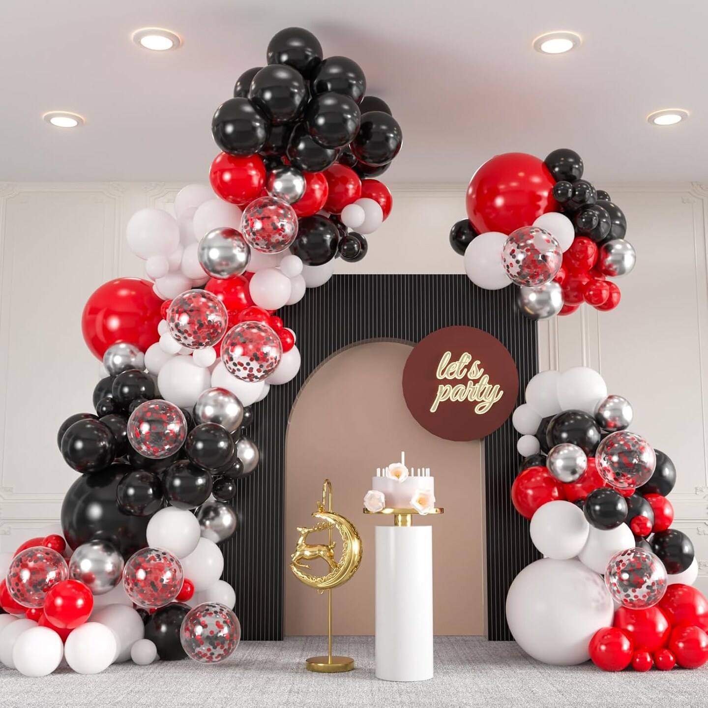 136pcs Red and Black Balloons Arch kit, 18 12 10 5 Inch Red and White Silver Confetti Balloons(Black & white & red)