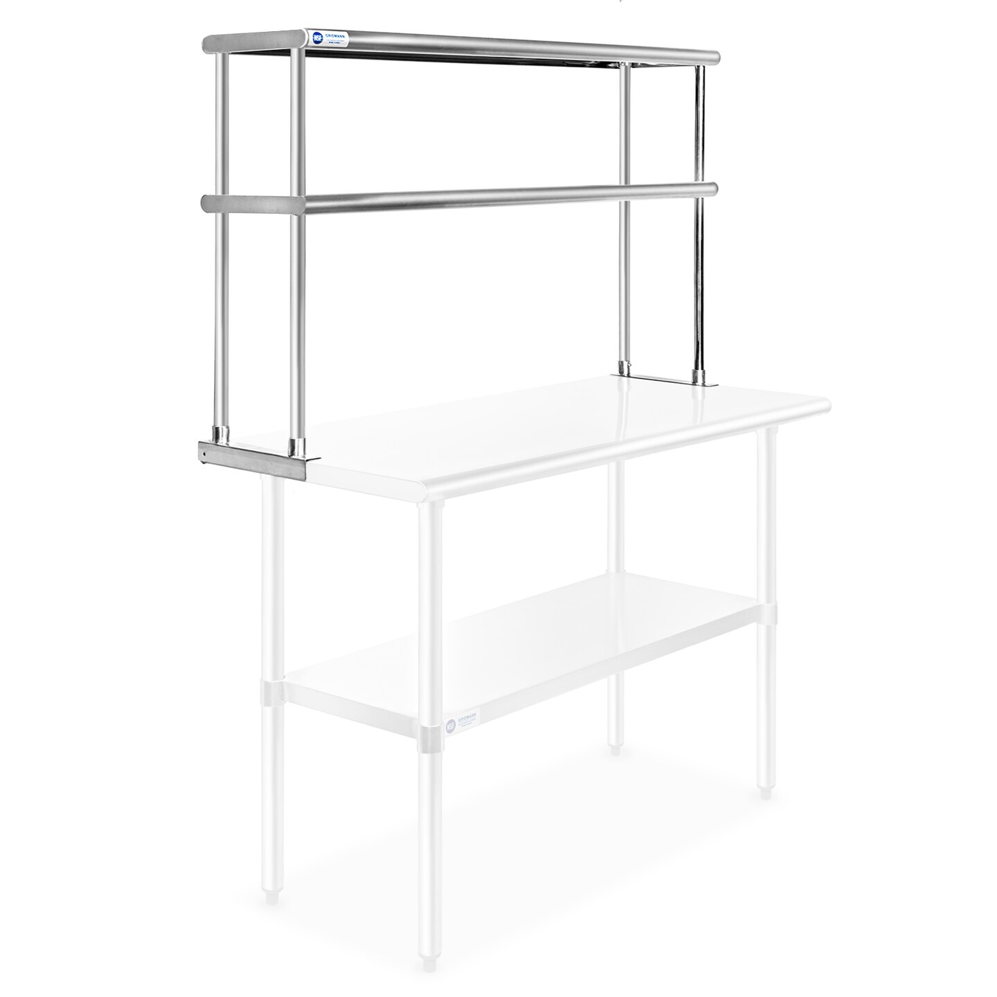GRIDMANN NSF Stainless Steel Commercial 2 Tier Double Overshelves for Kitchen Prep & Work Table