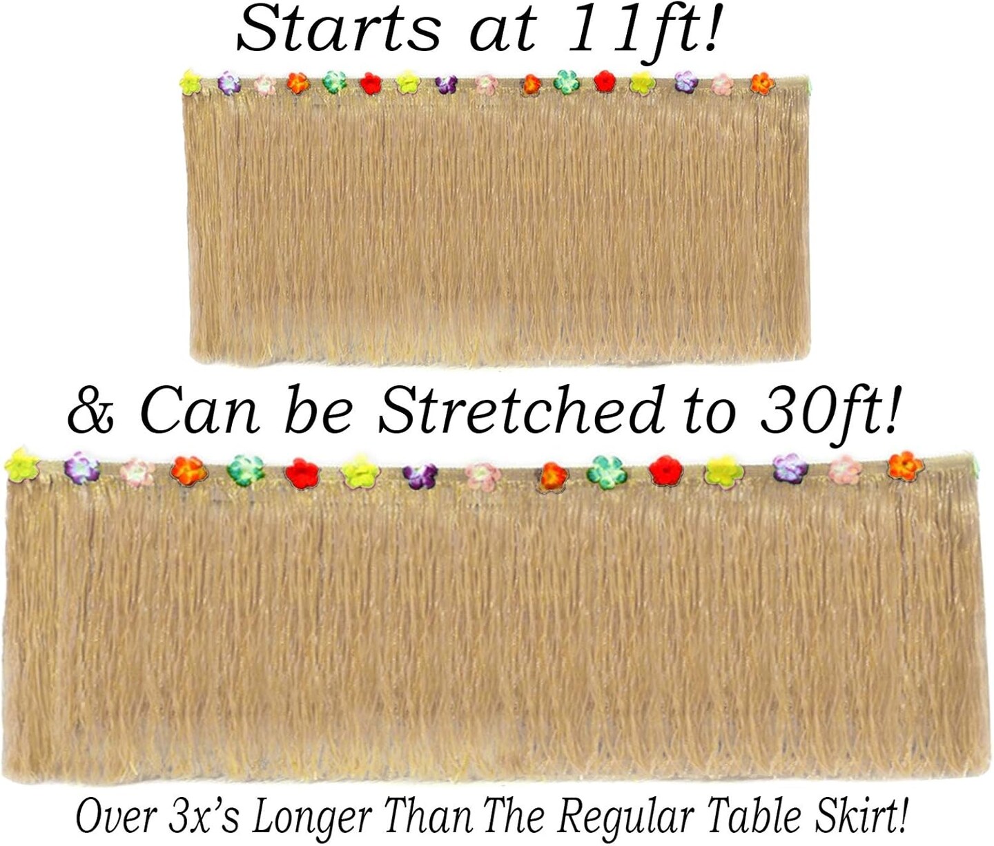 Hawaiian Table Skirt 11ft Long Stretches to 30ft! | (29" Tall) (1 Table Skirt)