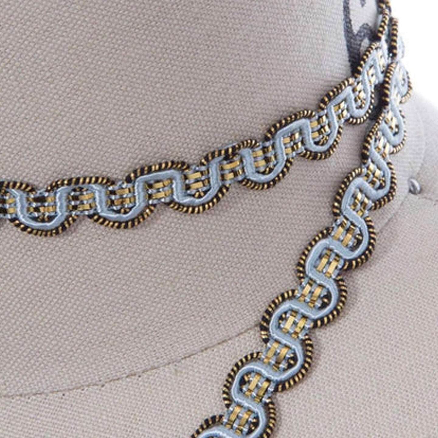 2 Yards 3/8 Inch Baby Blue and Antique Gold Gimp Trim for Upholstery Drapes and Décor