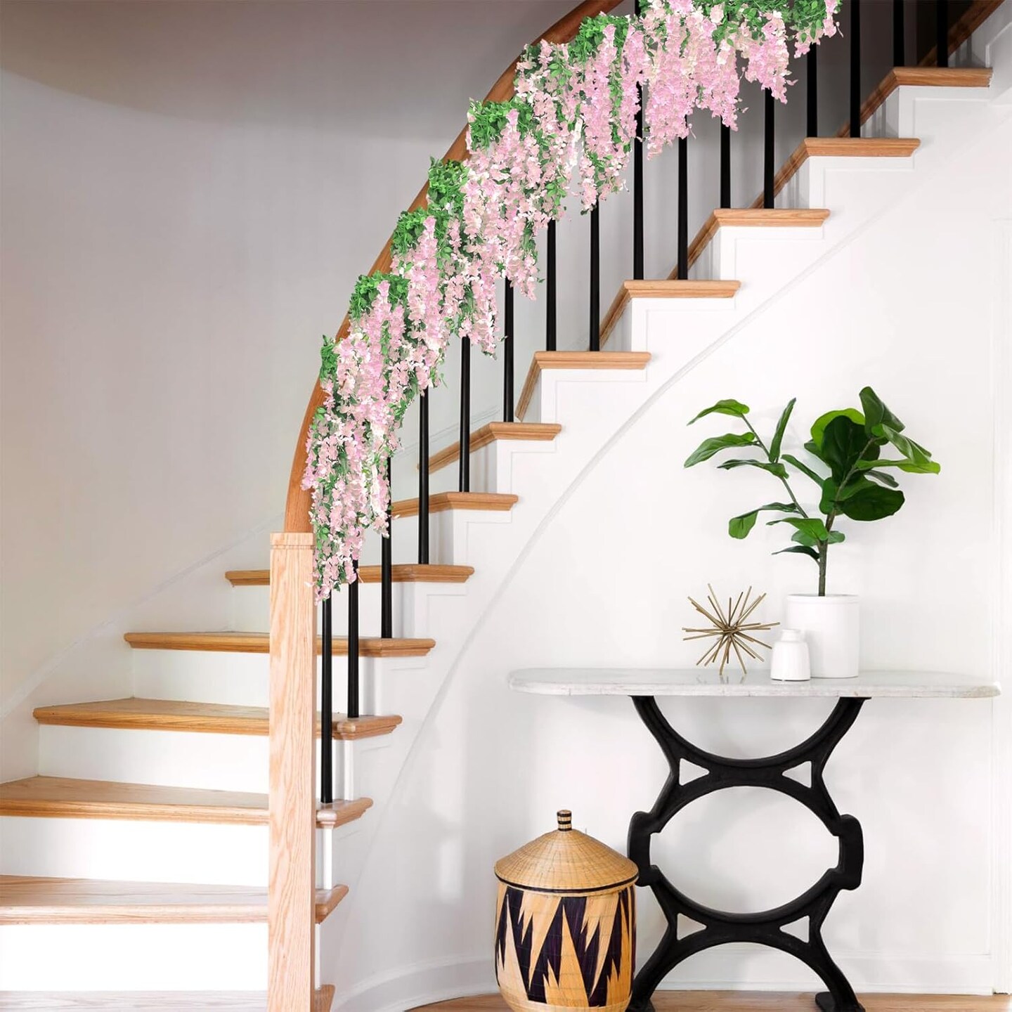 Wisteria Artificial Flowers Garland, 5Pcs Total 36FT Pink Wisteria Hanging Flowers (Pink)