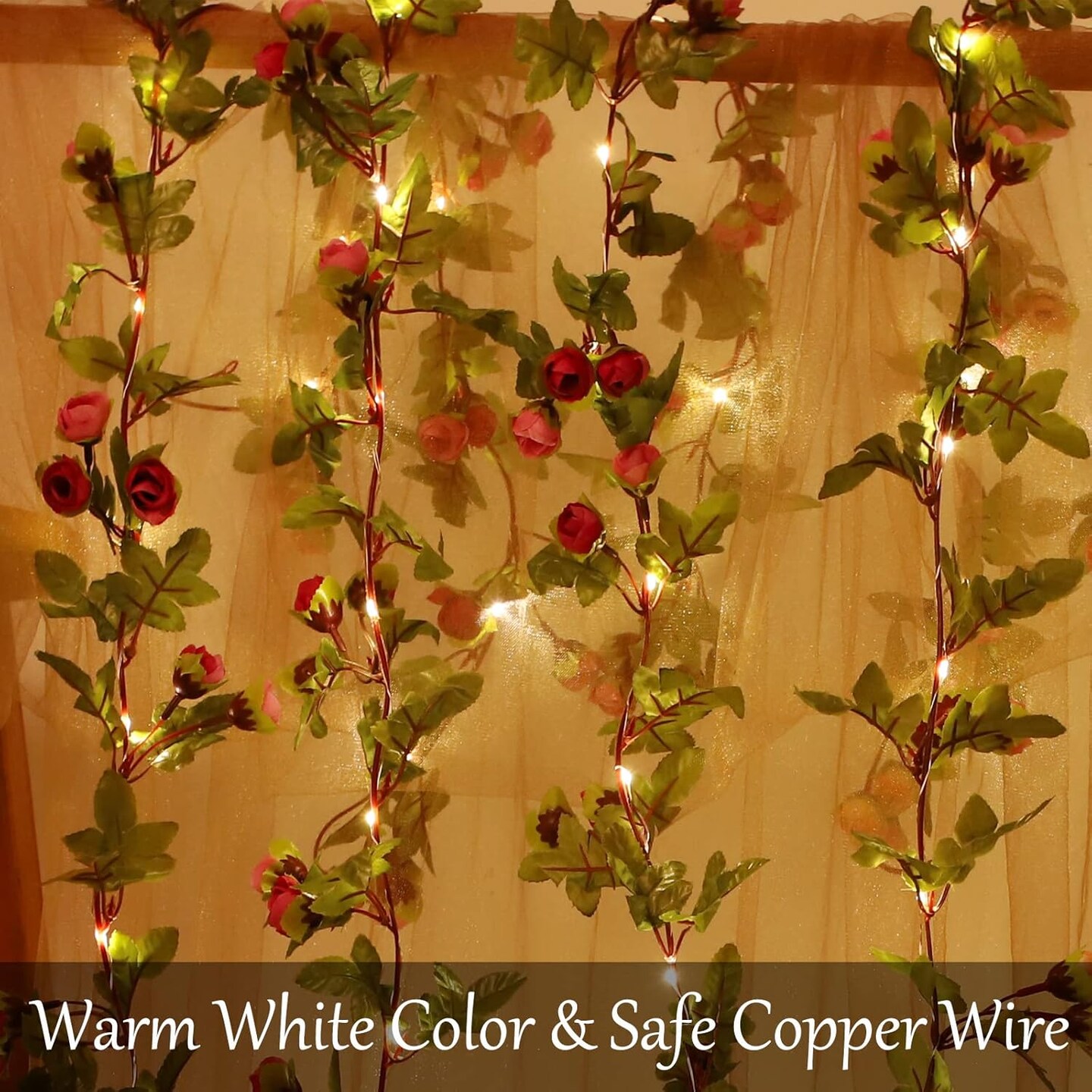 20 LED Rose Flower String Lights - 7.2ft Artificial Flower Garland (Rose Red)