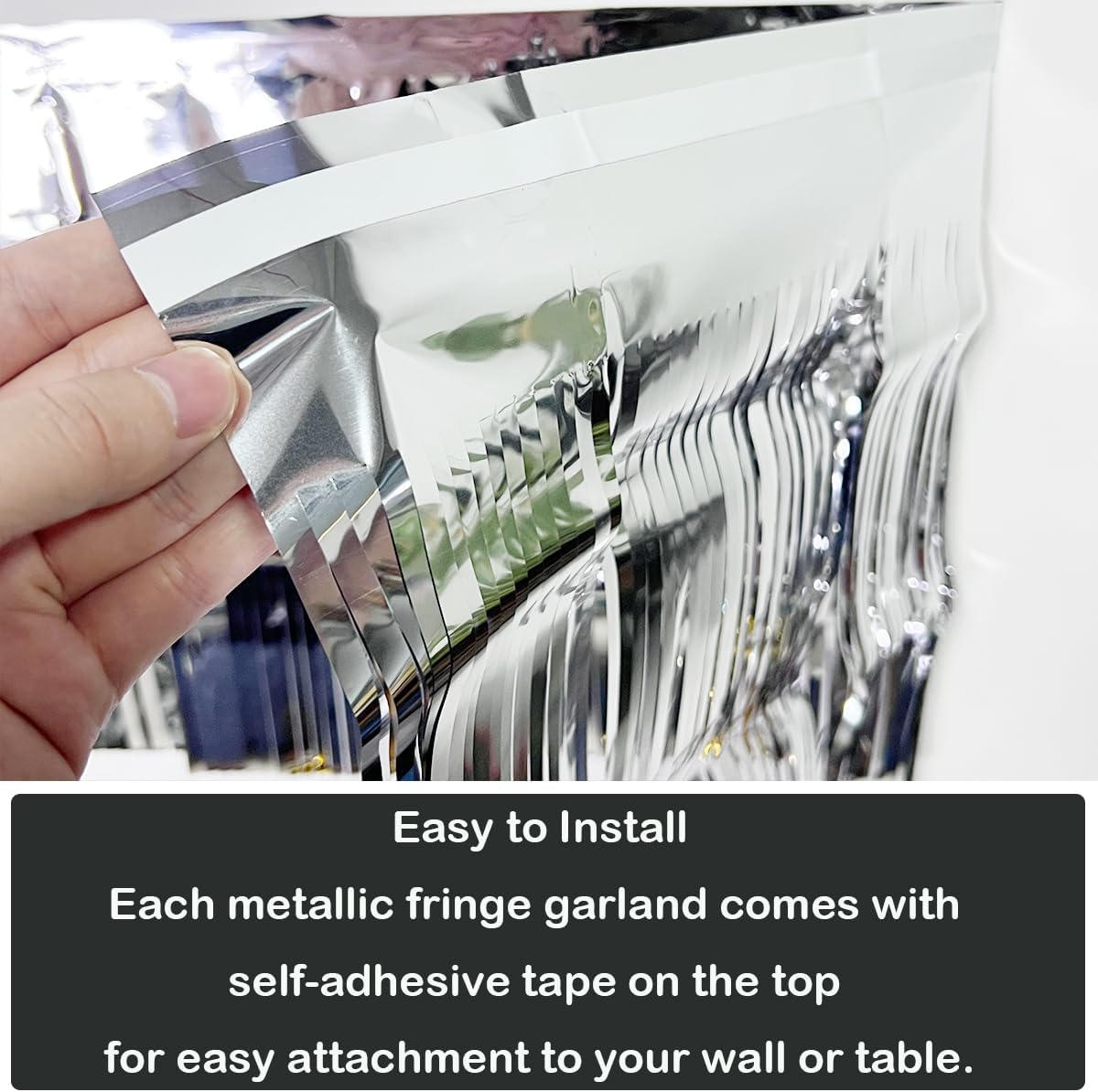 120 Inches - 4pack Foil Fringe Garland Metallic Wall Hanging Drapes(Silver)