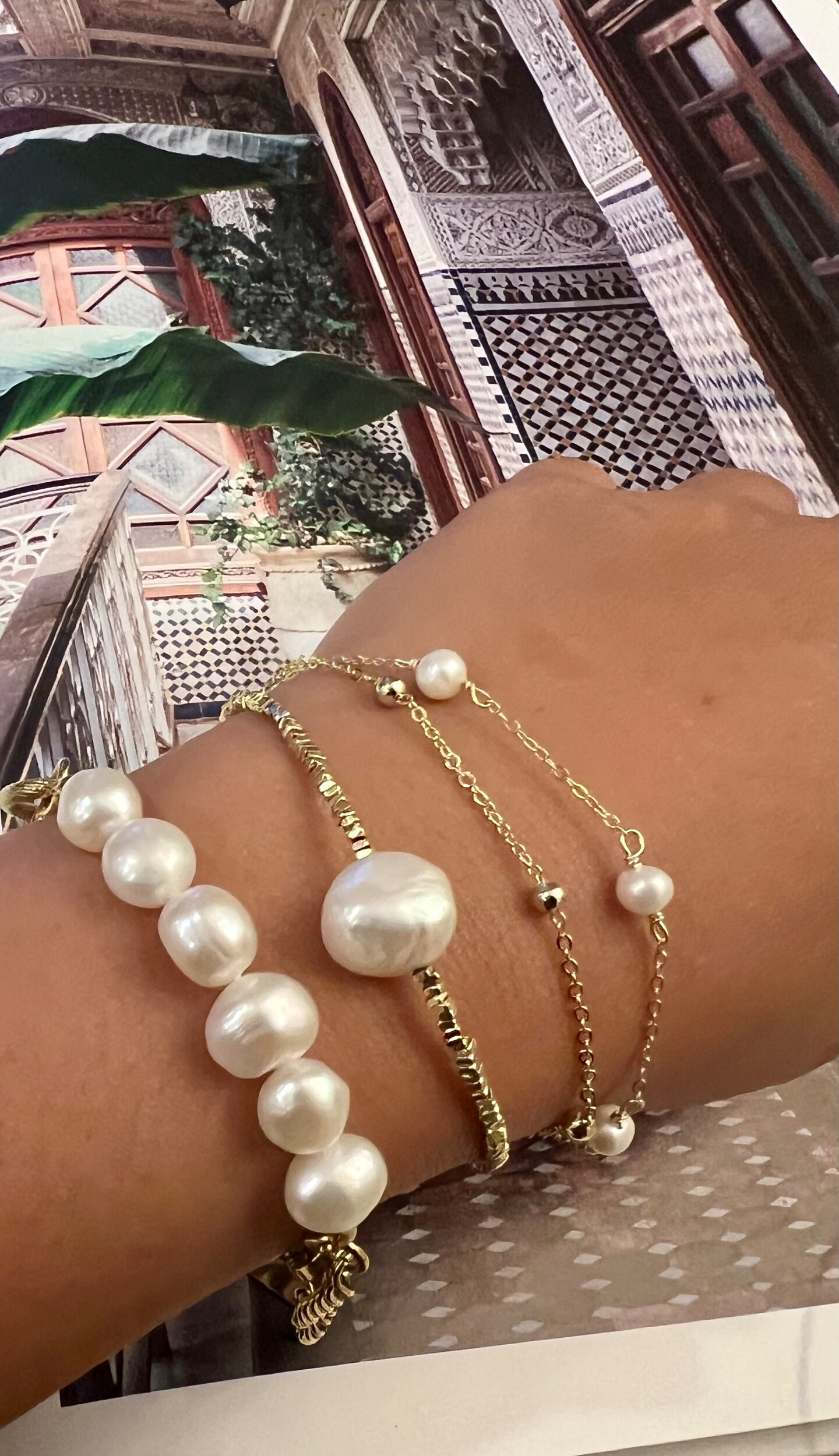 14K Gold Dainty Freshwater Pearl Double or Single Chain Bracelet  |Adjustable MakerPlace by Michaels