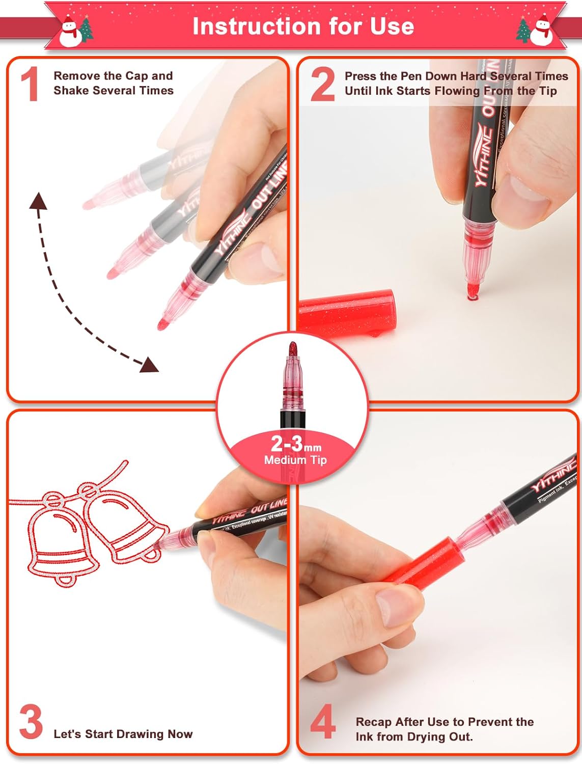 Outline Shimmer Markers, 12 Glitter Metallic Gel Pens for Coloring(12 Colors)