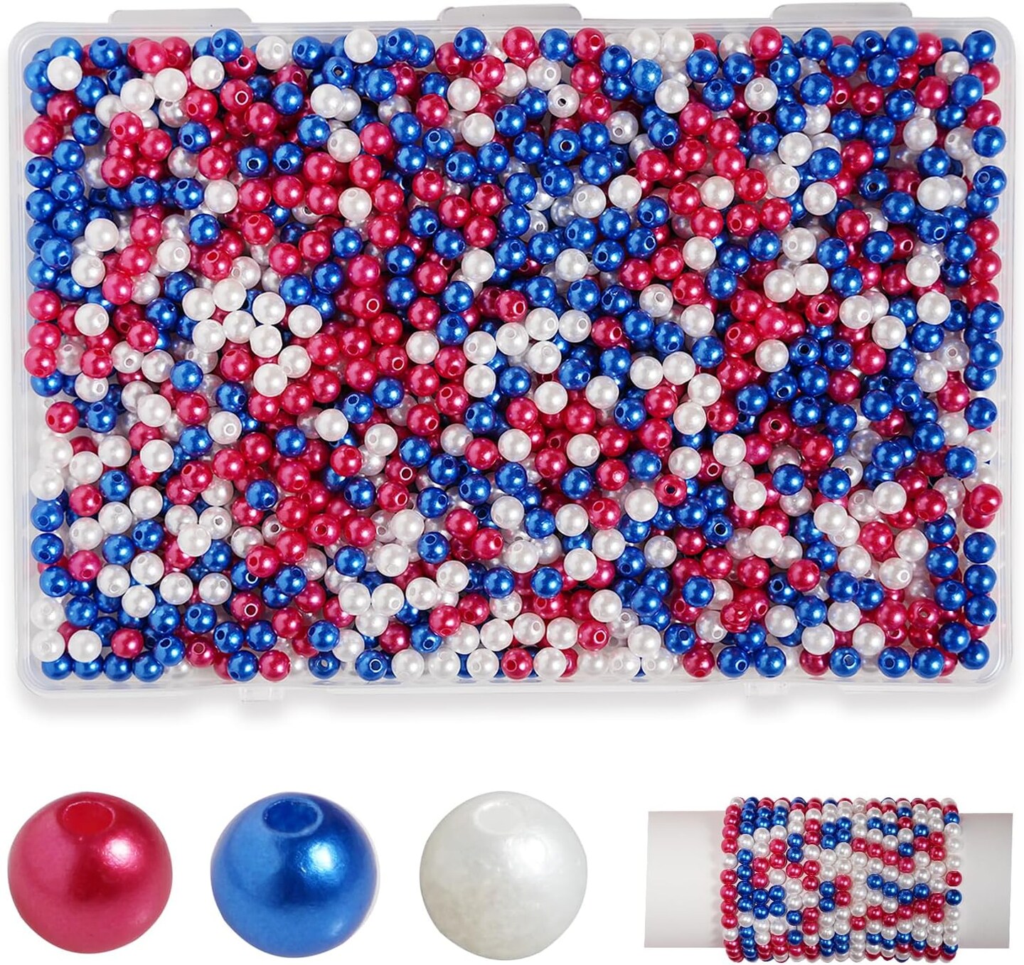 1500pcs Red White and Blue Beads