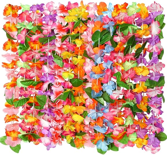 14 Pieces Hawaiian Leis Necklaces Colorful Hawaiian Flower Leis Necklaces for Luau Party Decorations Beach Party Supplies