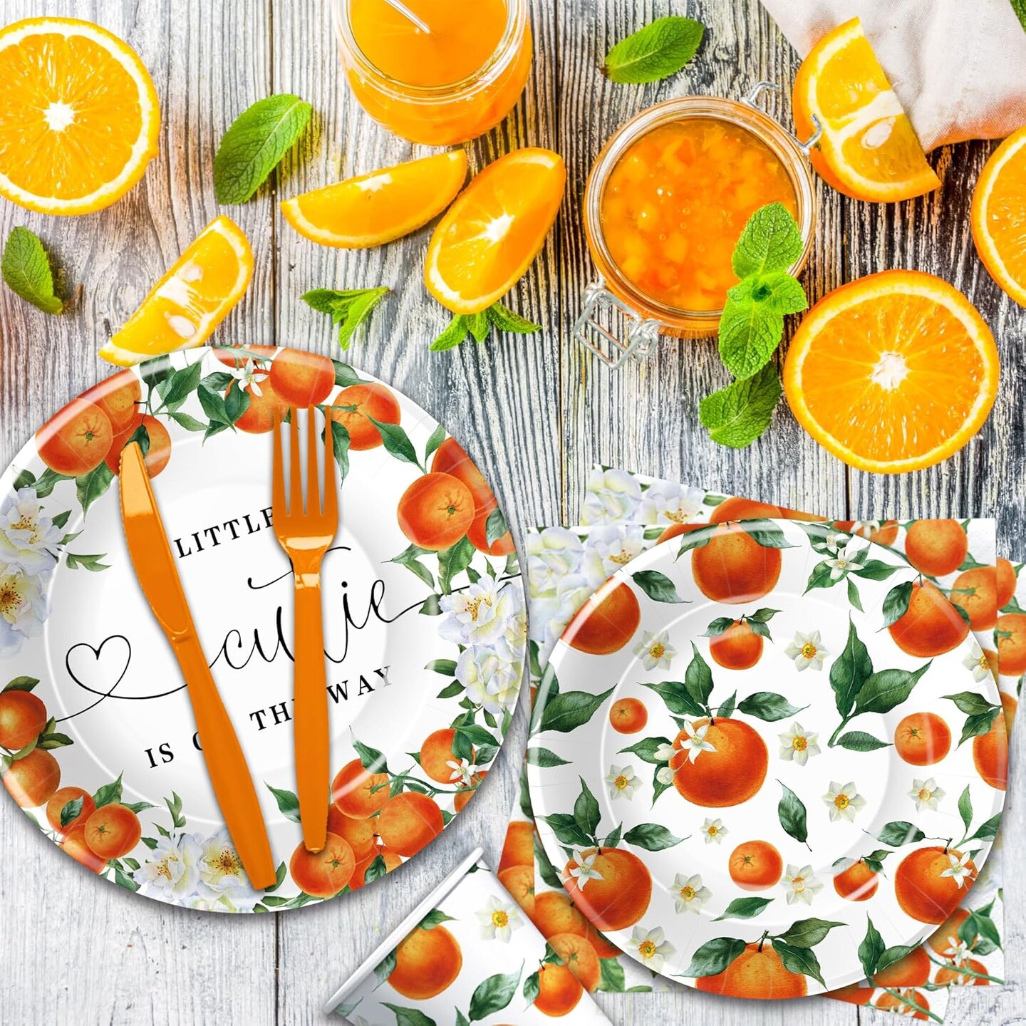 Little Cutie Baby Shower Decorations Tableware Serves 24(Orange)