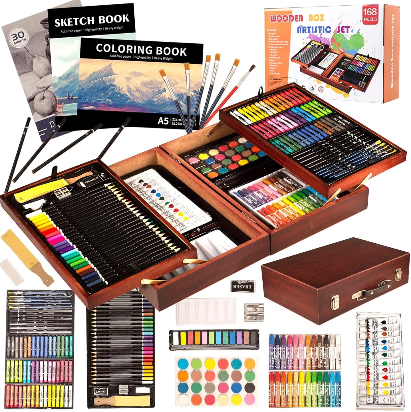 Wooden Art Set Crafts Drawing Painting Coloring Kit