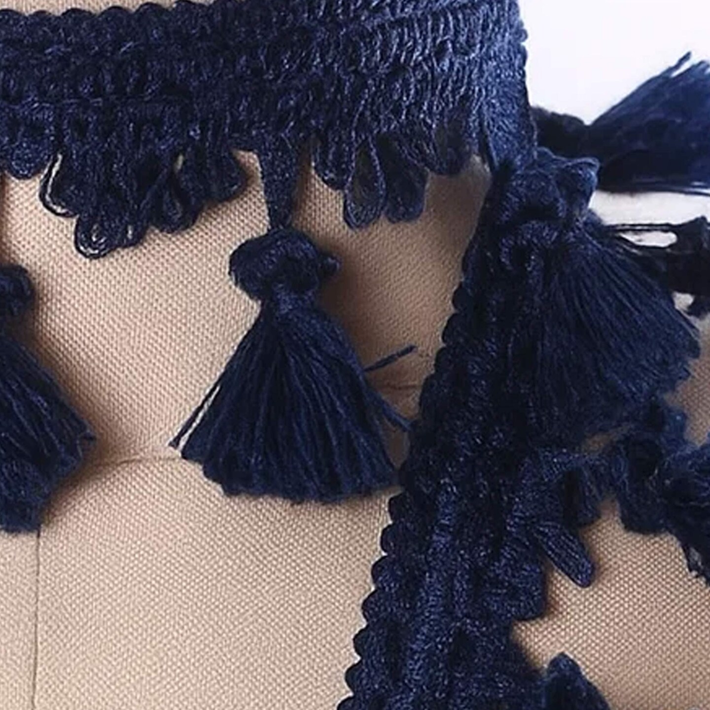 1 Yard Navy Blue Braided Gimp Tassel Fringe Trim 2 Inches Width for Curtains and Upholstery