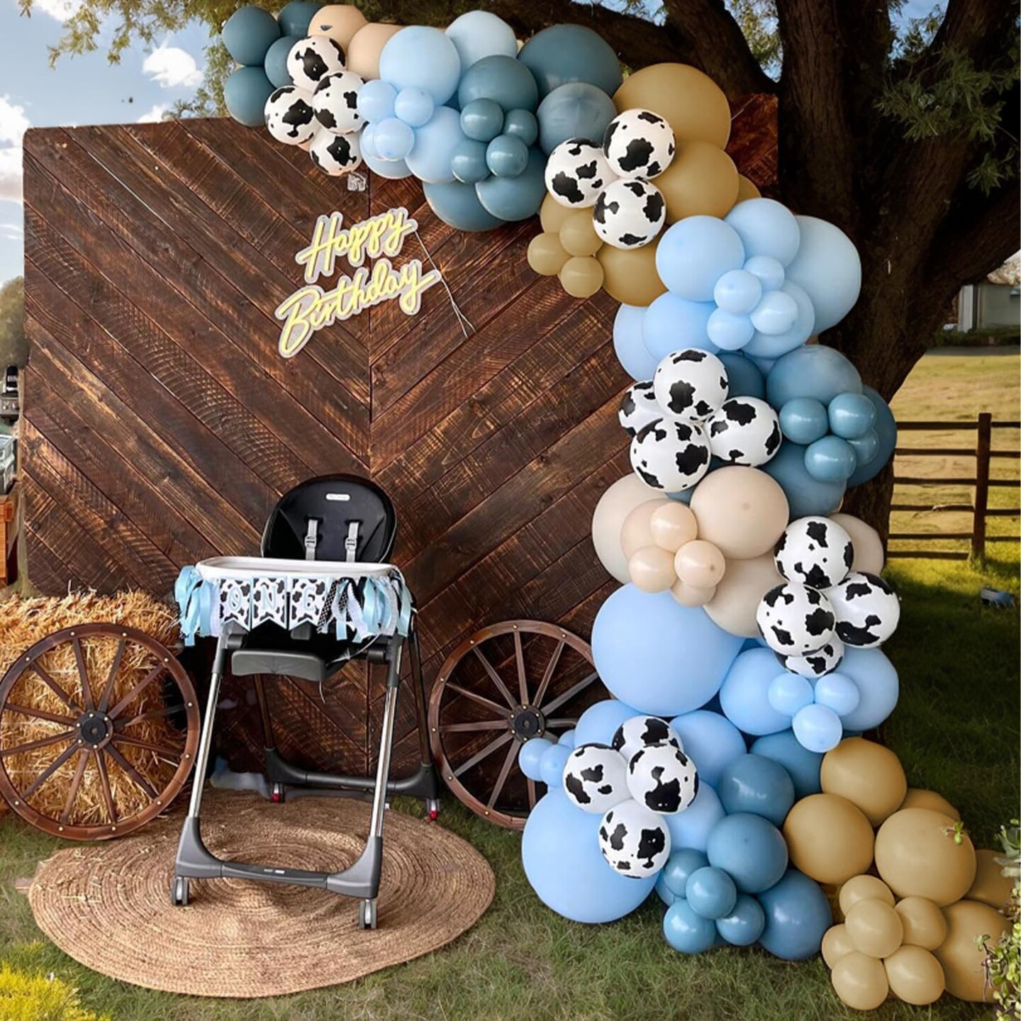 153 PCS Dusty Blue Cow Balloon Arch Garland Kit for Baby Shower(Dusty Blue Brown)