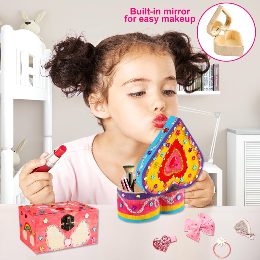 2 Pack DIY Wooden Jewelry Box Art Craft Supplies Painting Kit