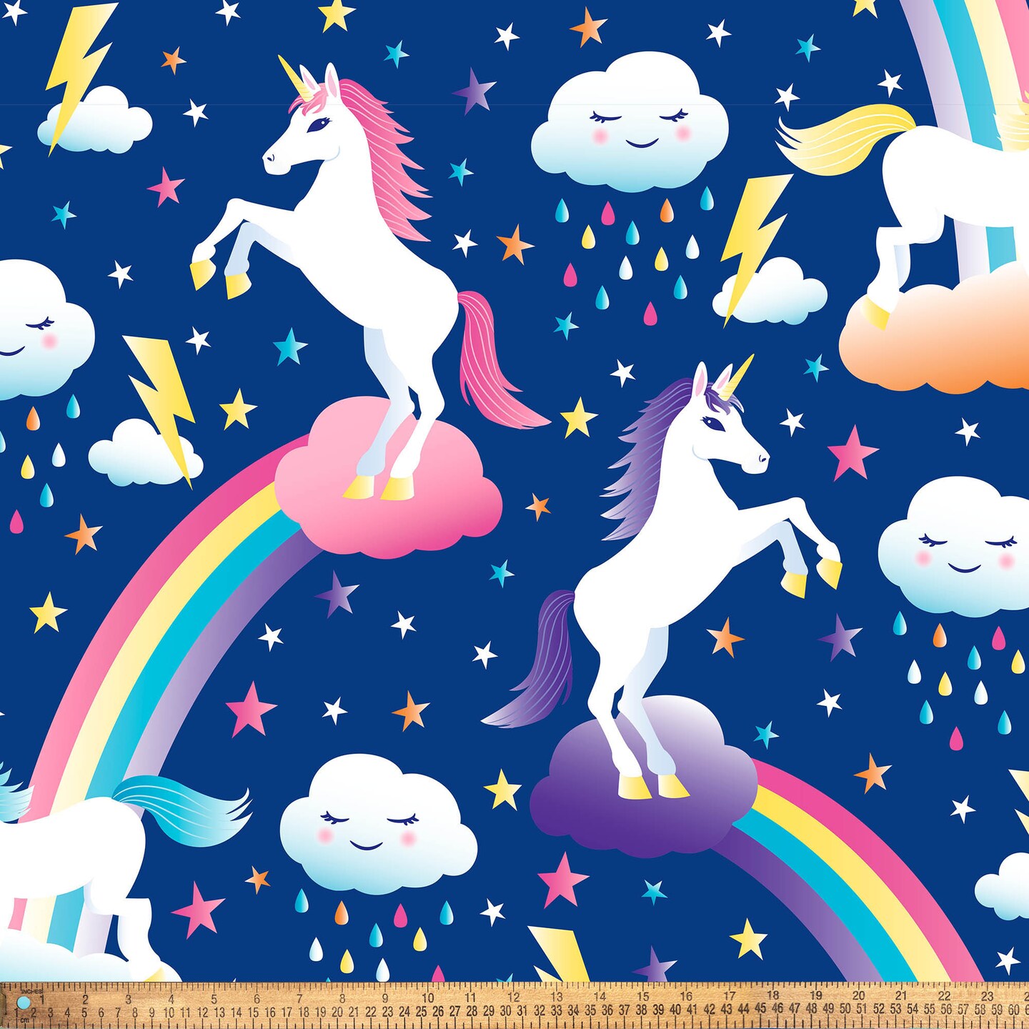 DAVID TEXTILES UNICORN DREAMS NAVY HEAVENLY PLUSH 1.5 YD CUT