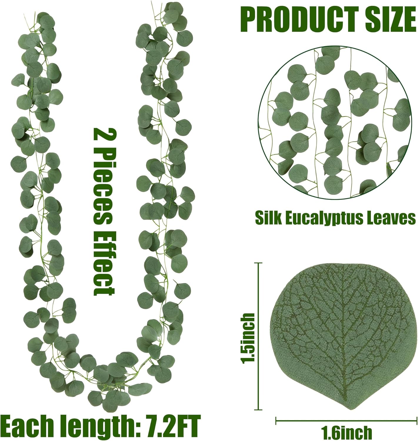 8Pcs Artificial Eucalyptus Garland Greenery Leaves Silk Vines