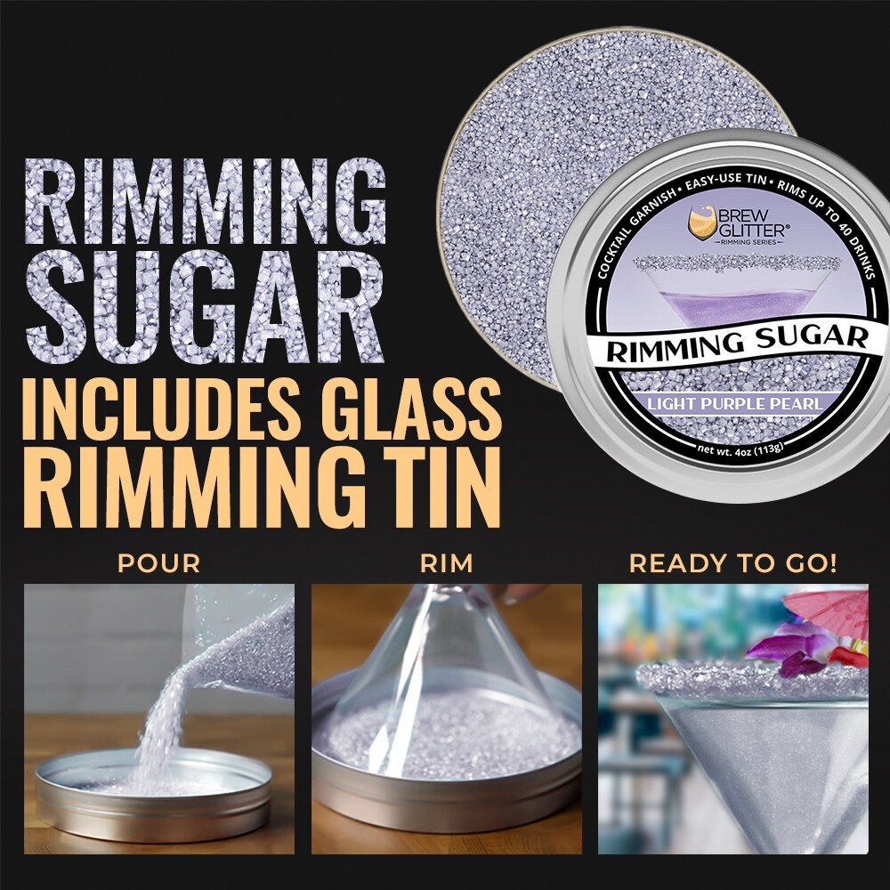 Brew Glitter - Light Purple Rimming Sugar (4oz, 1x Bar Tin) Cocktail Garnish for Mixed Drinks & Refreshments