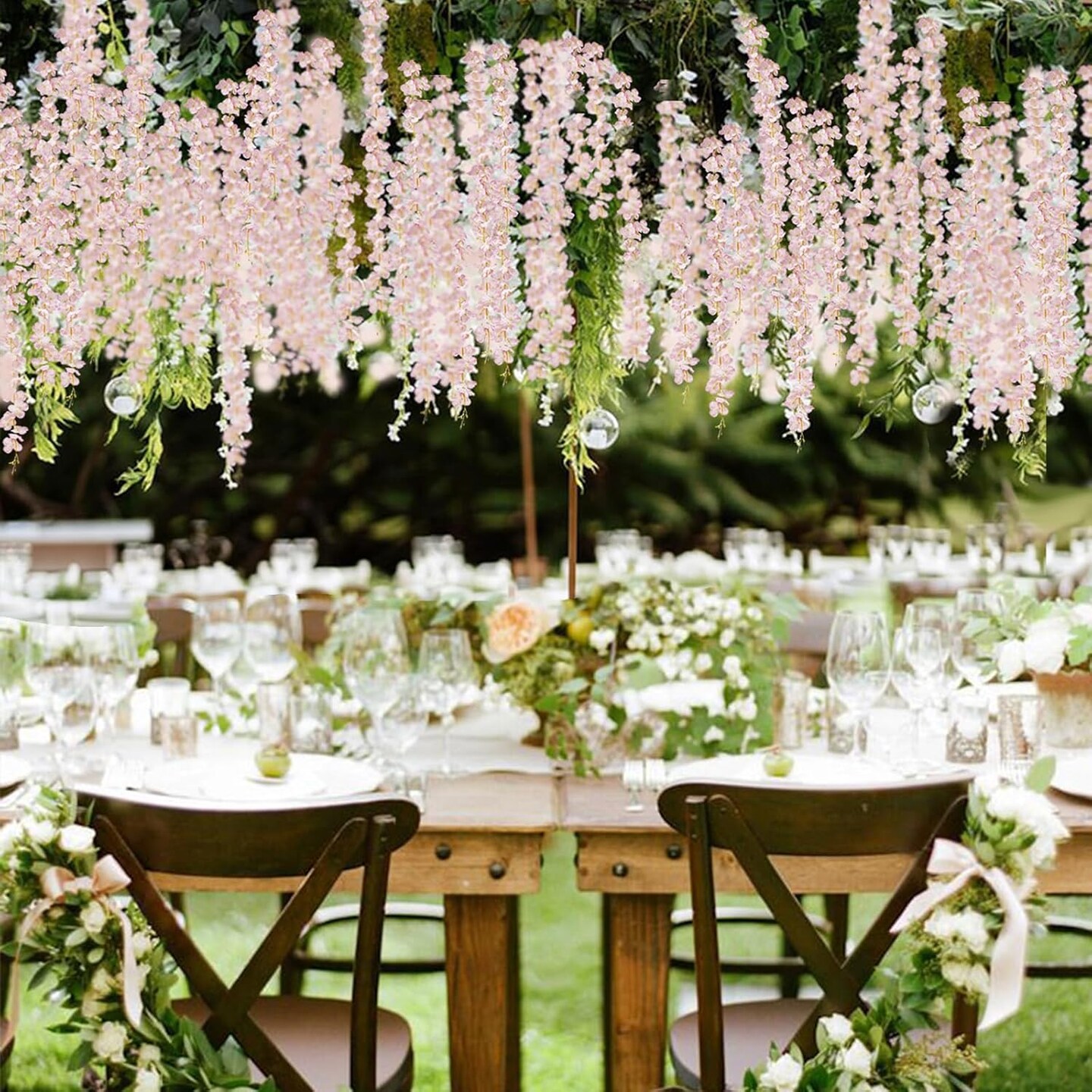 60 Branches Wisteria Hanging Flowers, Artificial Pink Wisteria Flowers Garland for Wedding Arch