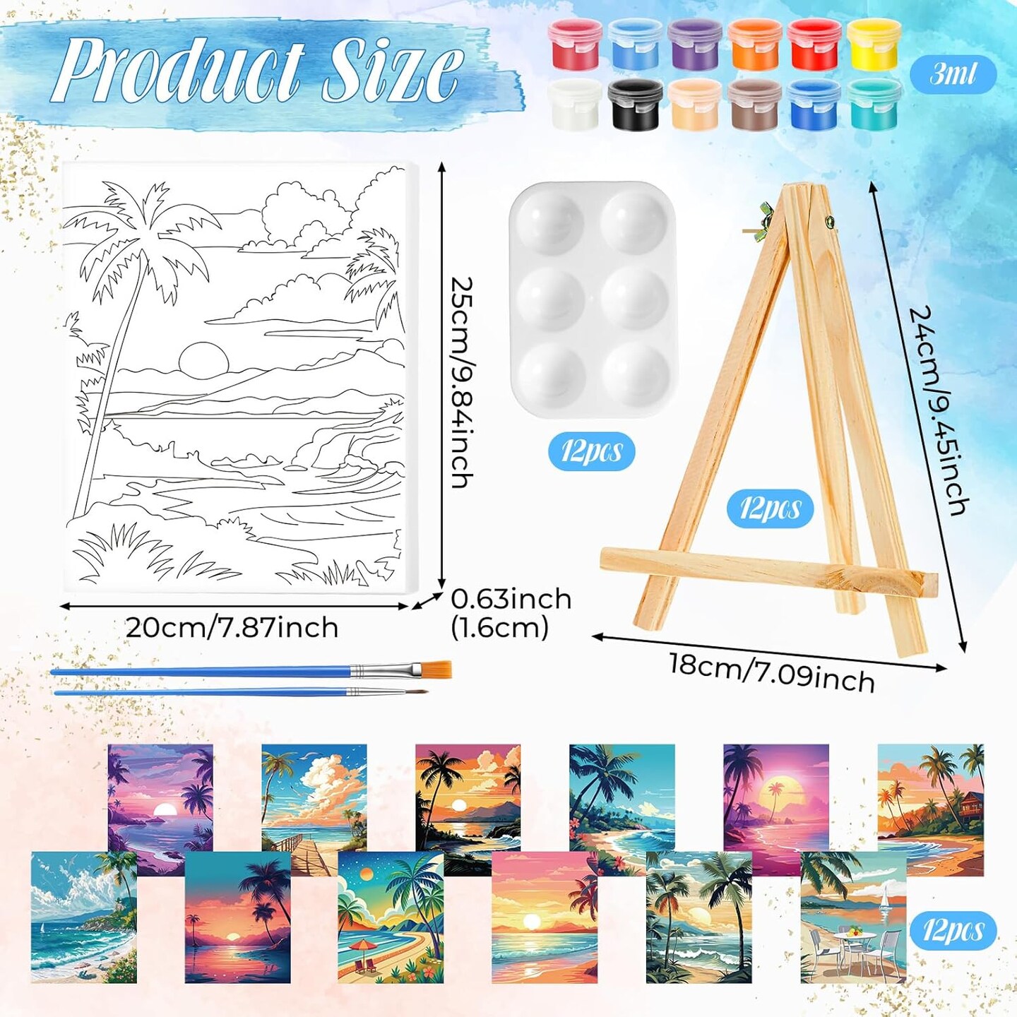 12 Pack Pre Drawn Canvas for Painting Sip and Paint Kit 8" x 10" (Hawaii Landscape)
