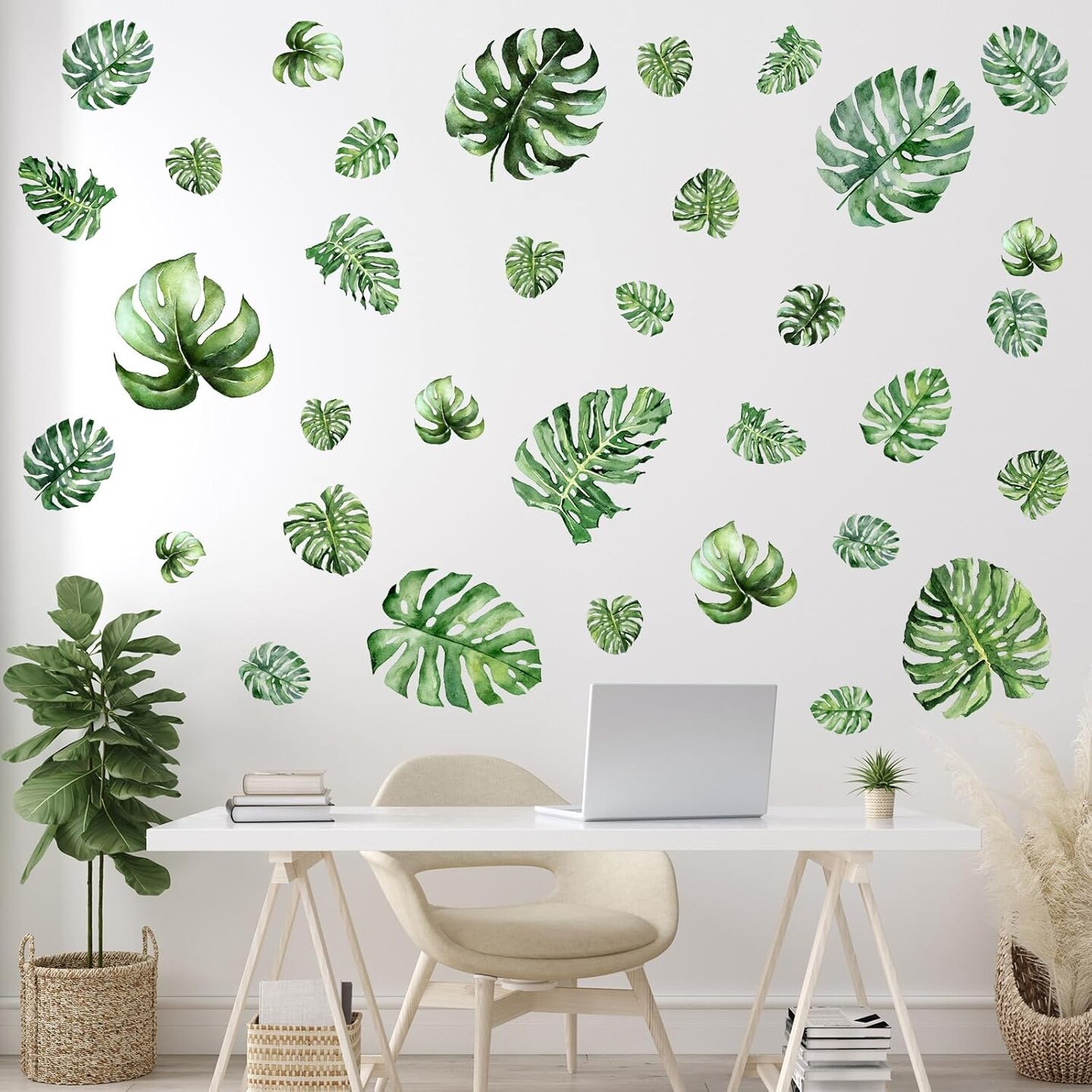 34 Pcs Large Palm Leaves Wall Decals Tropical Leaves Wall Stickers