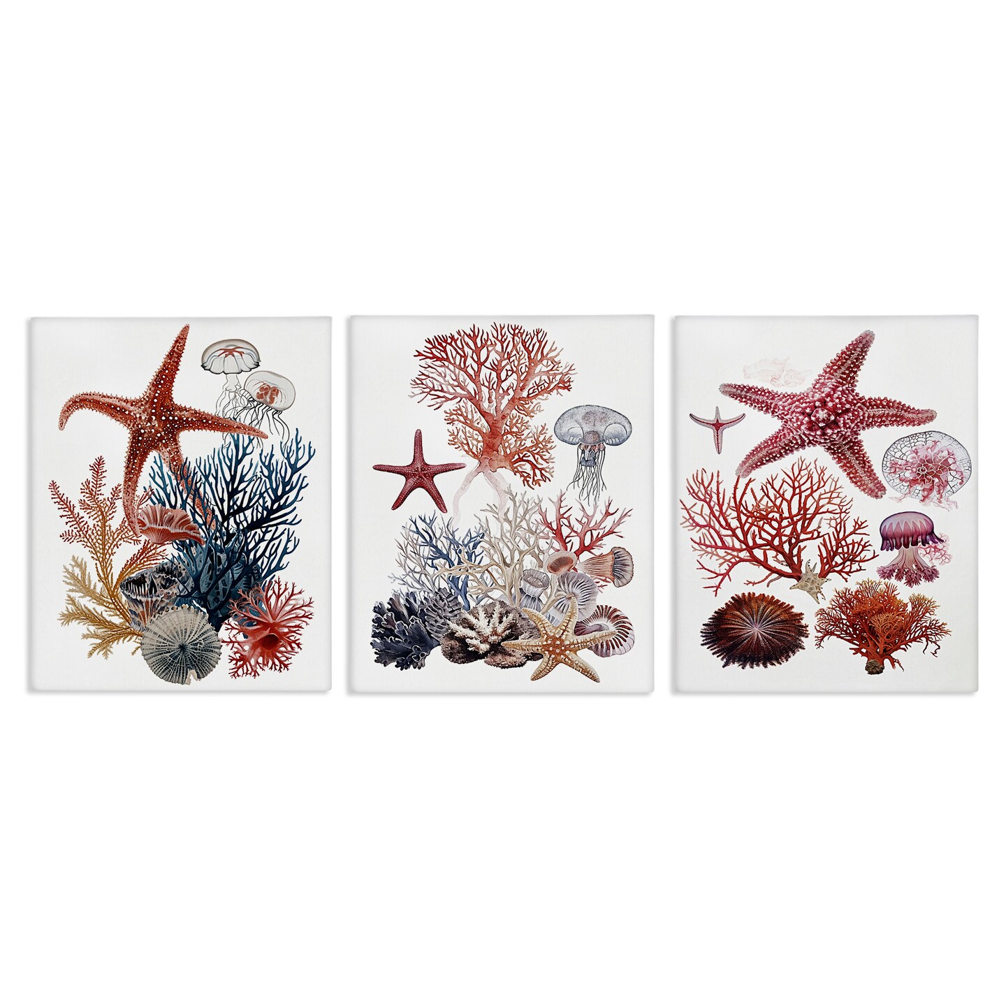 Stupell Industries Undersea Creatures with Coral 3pc Canvas Set By Ramona Murdock
