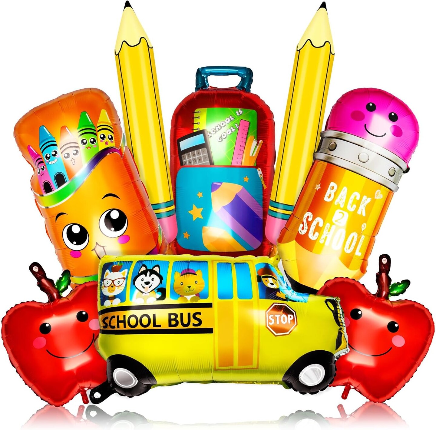 8 Pcs Back to School Balloon Sets Include Pencil Balloons Schoolbag Balloon The Apples Balloons for Back to School Decorations