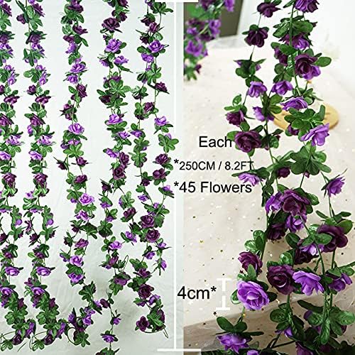 Purple Rose Vines 5 Pcs 41 Ft Fake Flowers Plants (5pc Purple + Dark Purple)