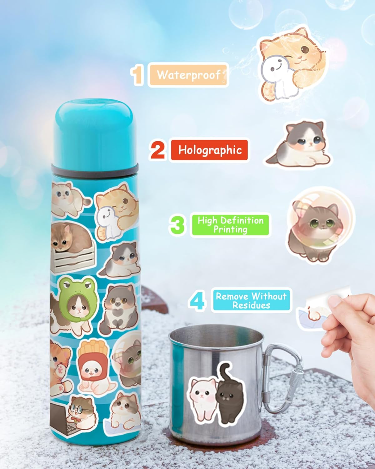 100PCS Cute Cat Stickers for Kids