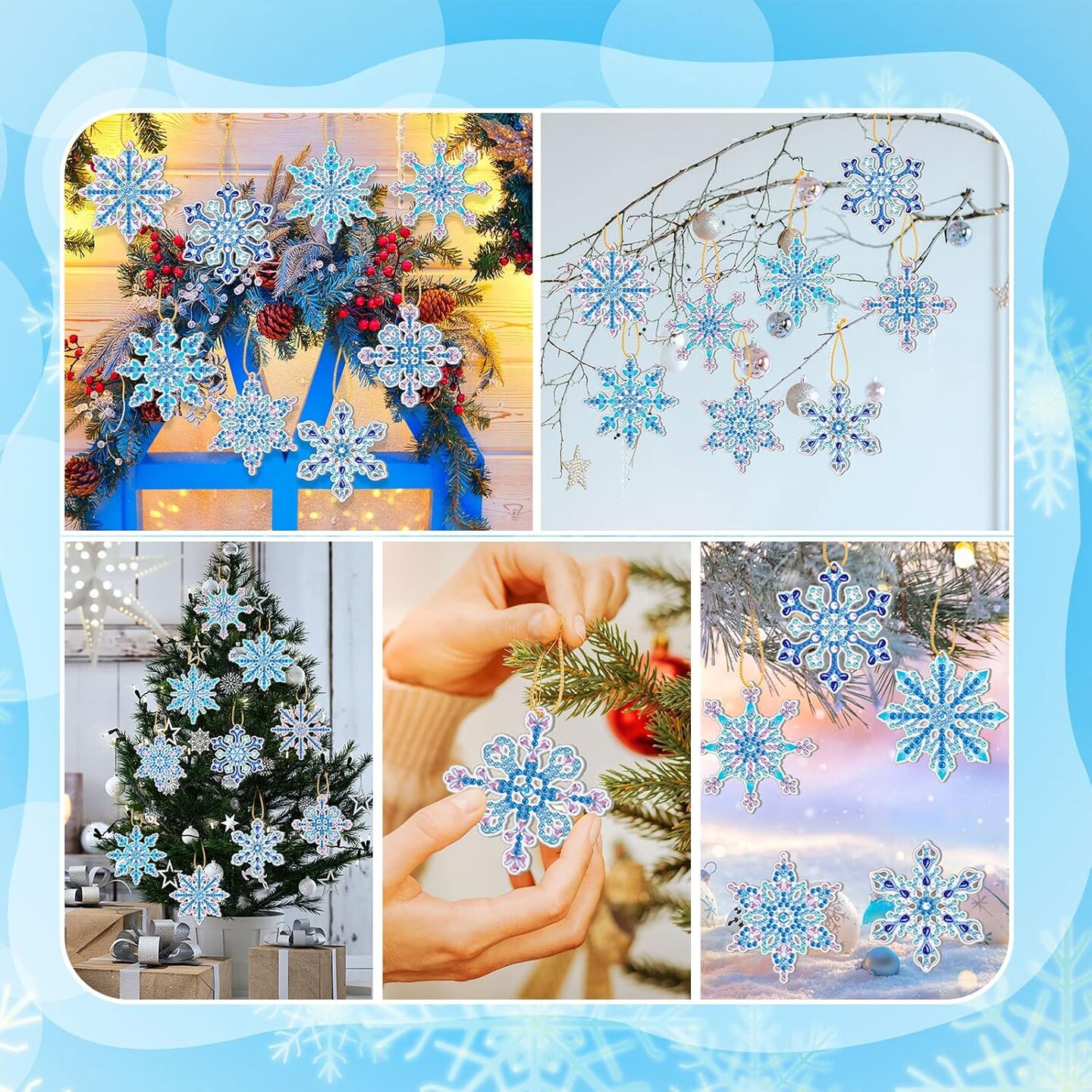 20 Pcs Winter Christmas Snowflakes Diamond Painting (Blue,Elegant)