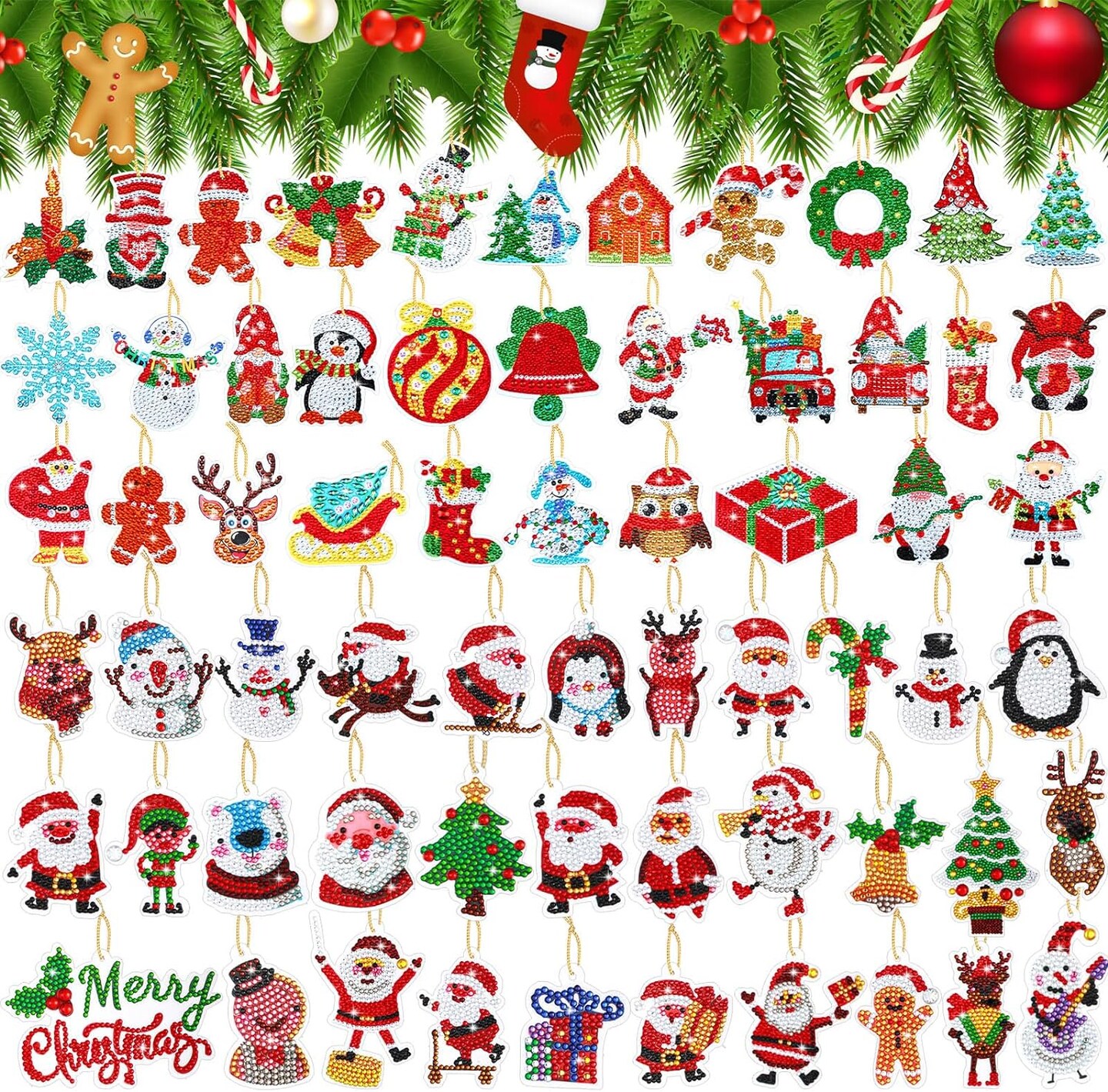 64 Pcs Christmas Diamond Art Painting Ornaments Kits