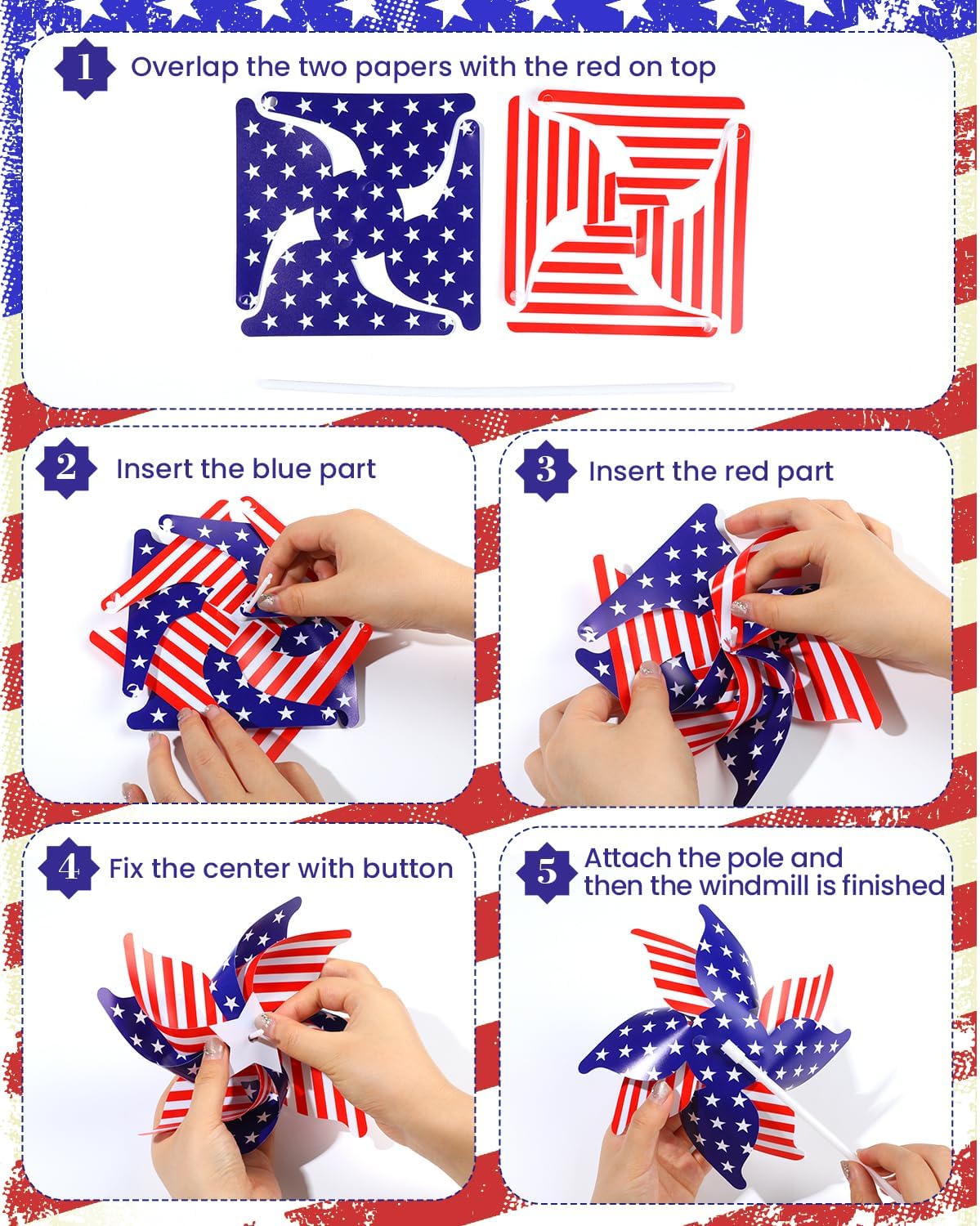 10 Pieces Patriotic Pinwheels, USA Flag Wind Spinners Outdoor Garden