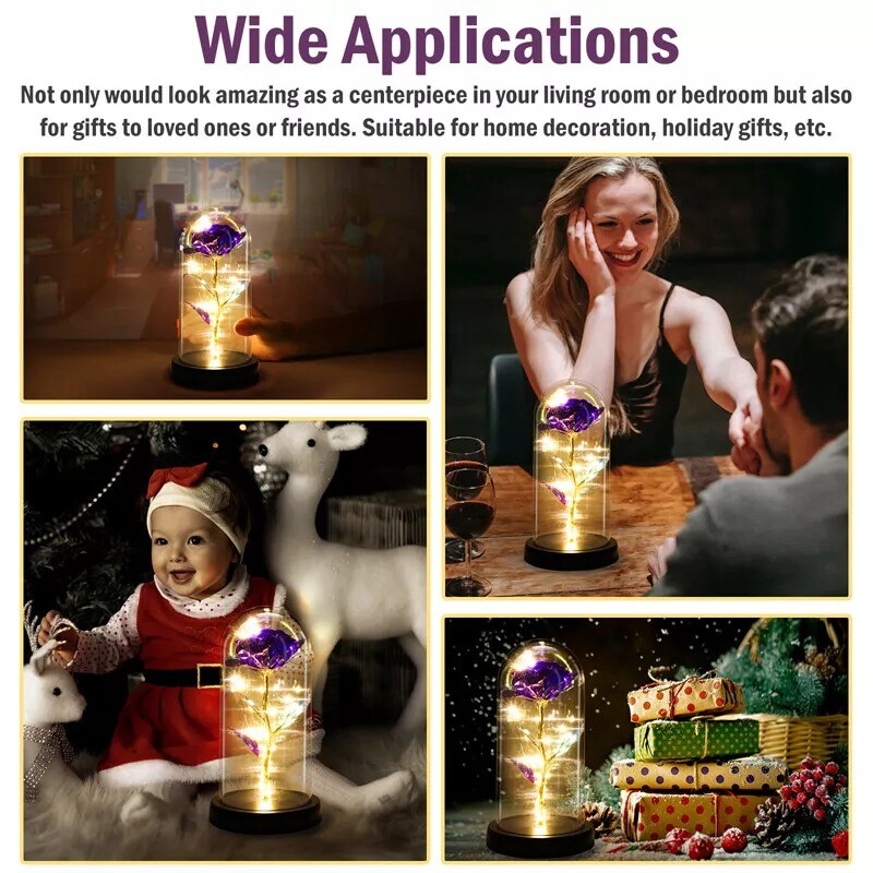 Preserved Rose in Glass Dome with LED Lights Elegant Gift Décor