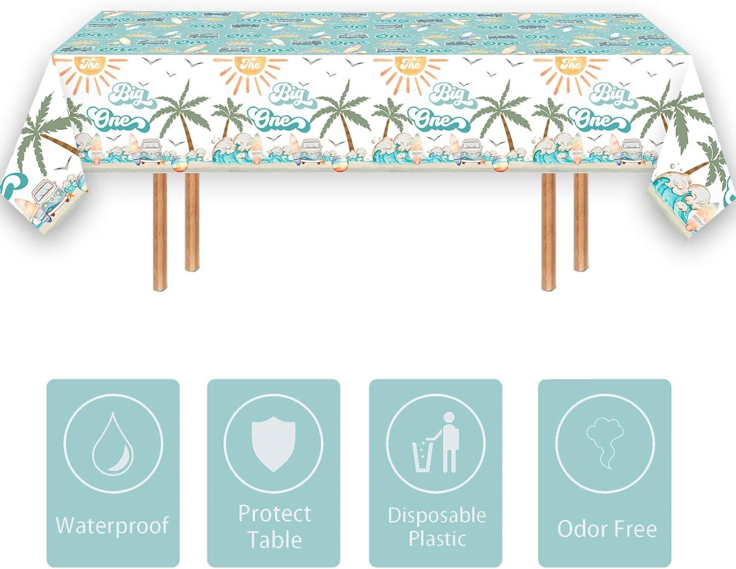 Surf The Big One Tablecloth Surfing 1st Birthday Table Covers