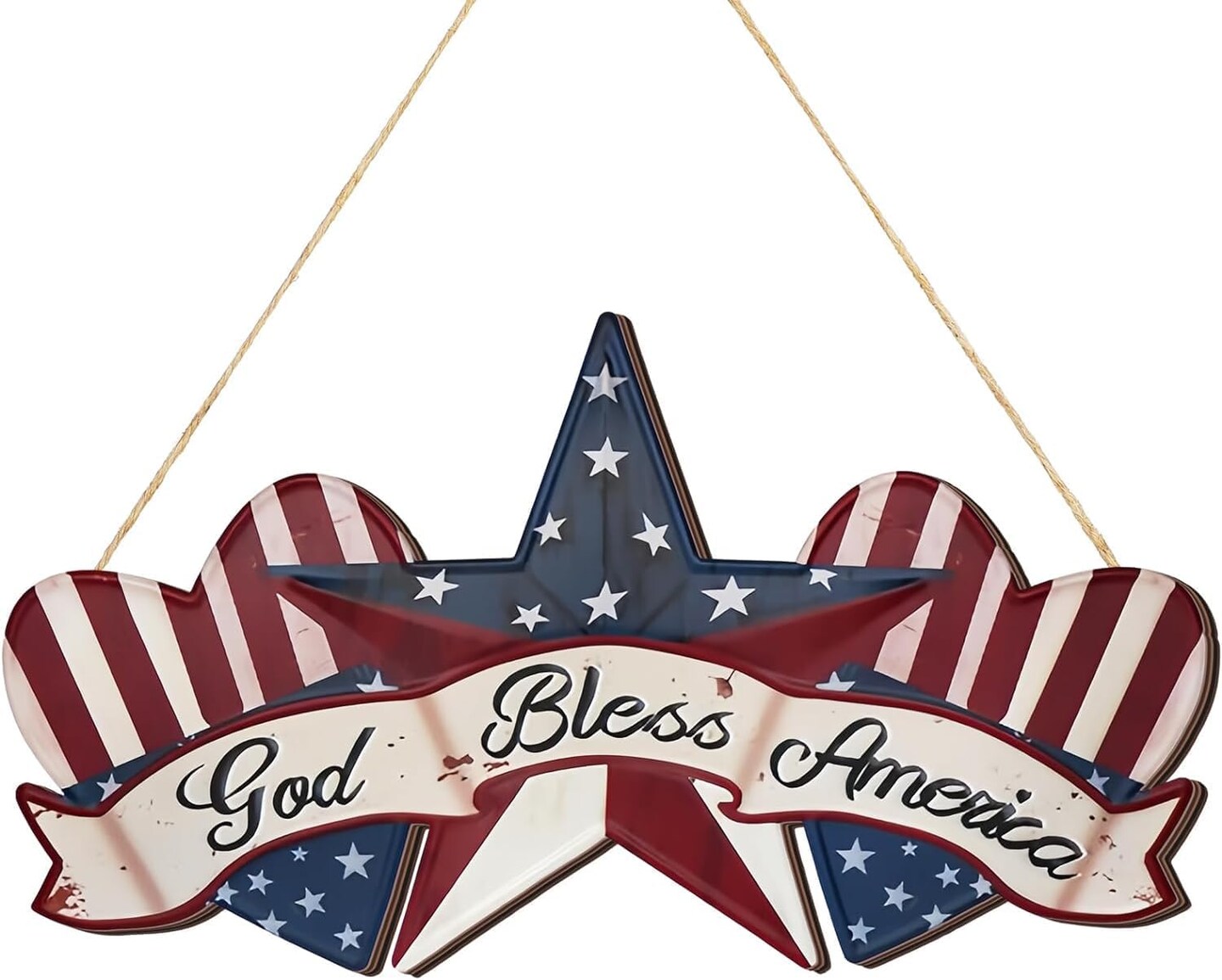4th of July Wreaths,SWEKKE Wreath for Front Door, God Bless America Flag Wooden Decor Door Sign Wreath