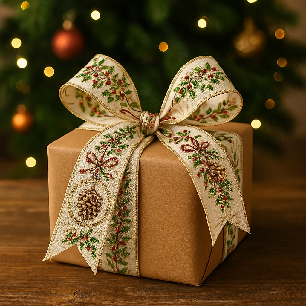 Designer’s Shop WR 63-5191 Holiday Pinecones Glitter Ornament wired edge ribbons (2.5” x 10 yards )