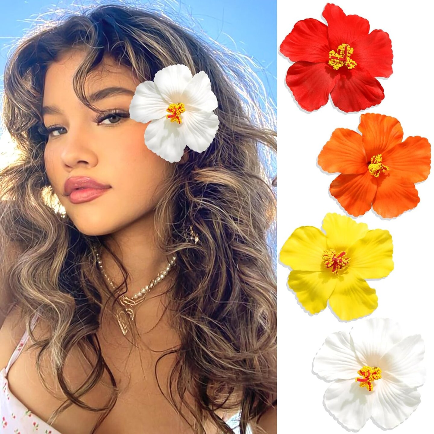 4PCS Hawaiian Flower Hair Clips Hibiscus Plumeria Flowers Clip Hair Accessories