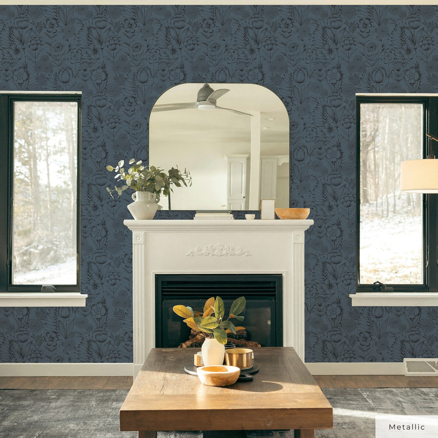 Tempaper Homestead Floral Peel and Stick Wallpaper Metallic Blue