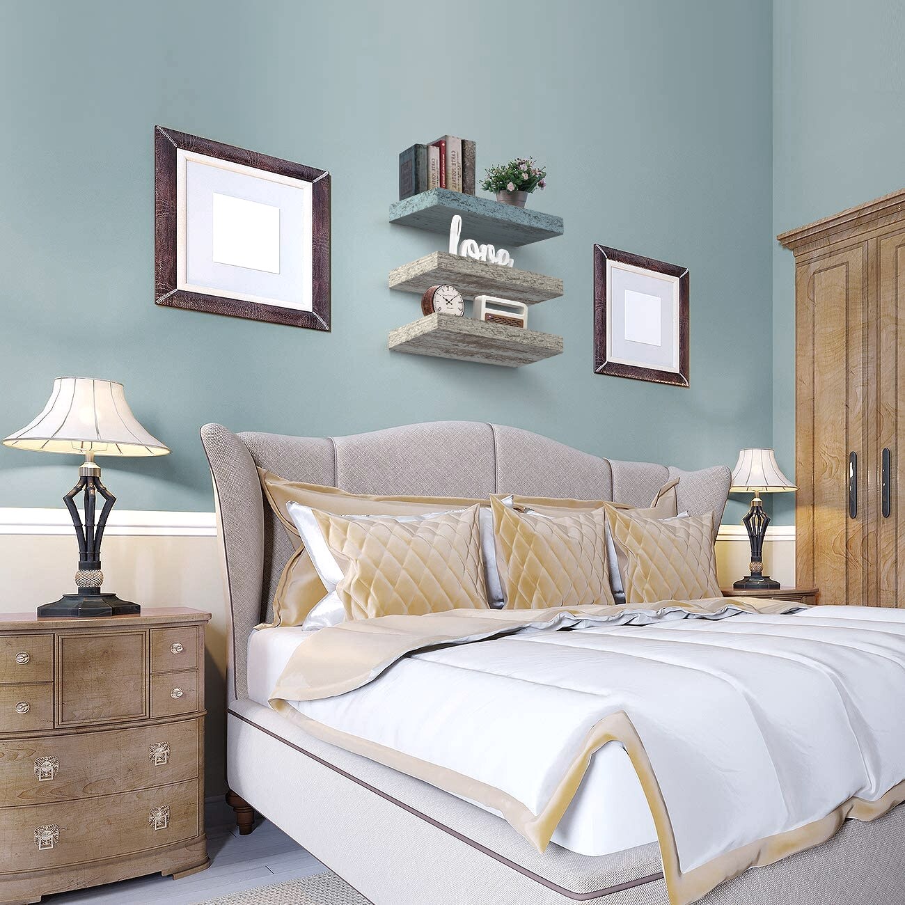 3 Pack 16 Inch Sorbus Coastal Rectangle Floating Shelves Rustic Design - for Home Decor to Display Trophies, Books, Frames, and more