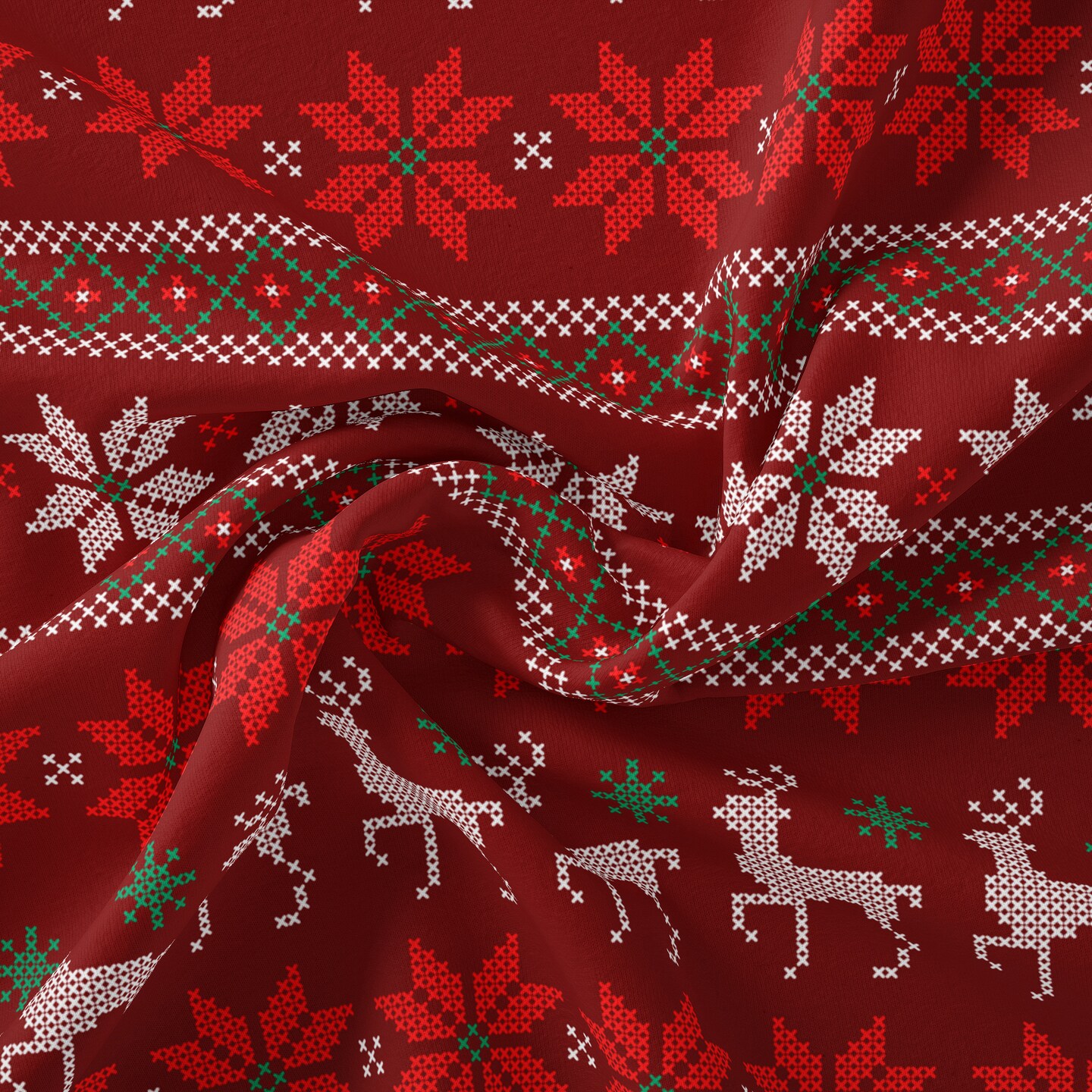 DAVID TEXTILES KNITTED REINDEER  RED 1 YD CUT