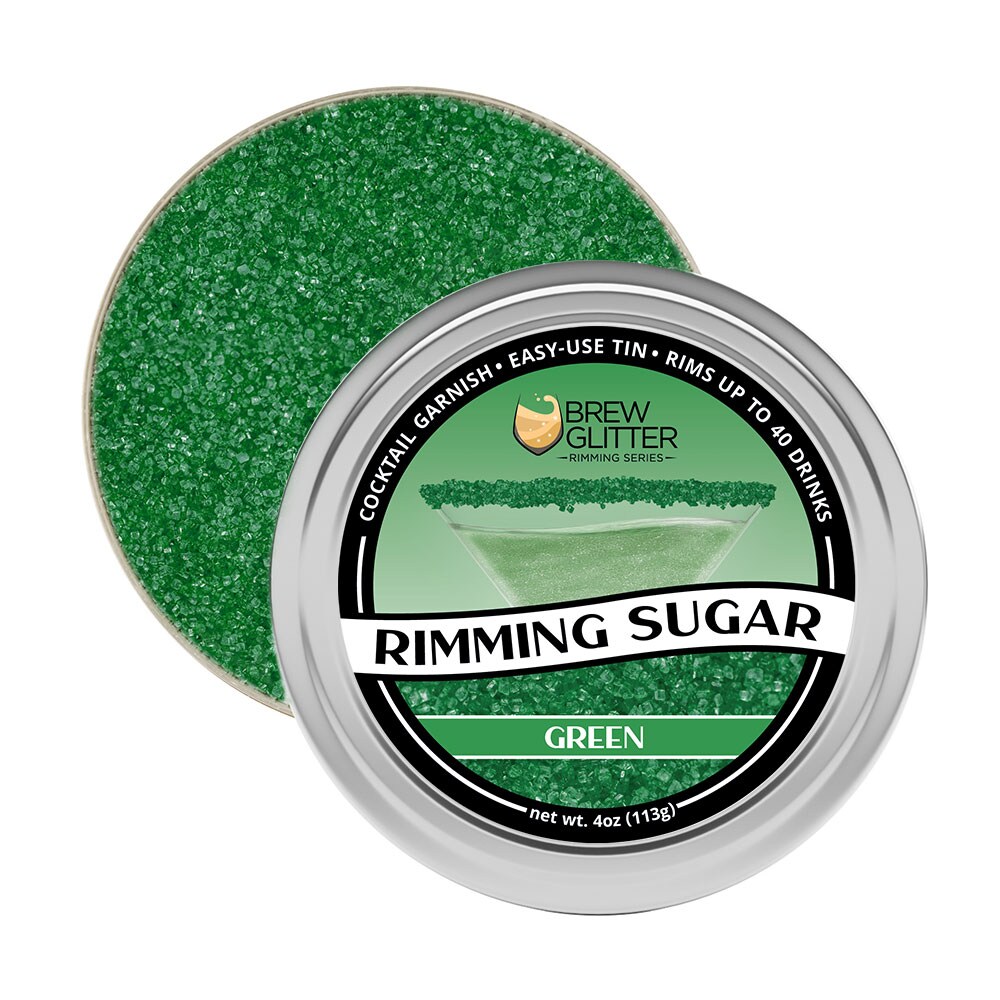 Brew Glitter - Green Rimming Sugar (4oz, 1x Bar Tin) Cocktail Garnish for Mixed Drinks &#x26; Refreshments