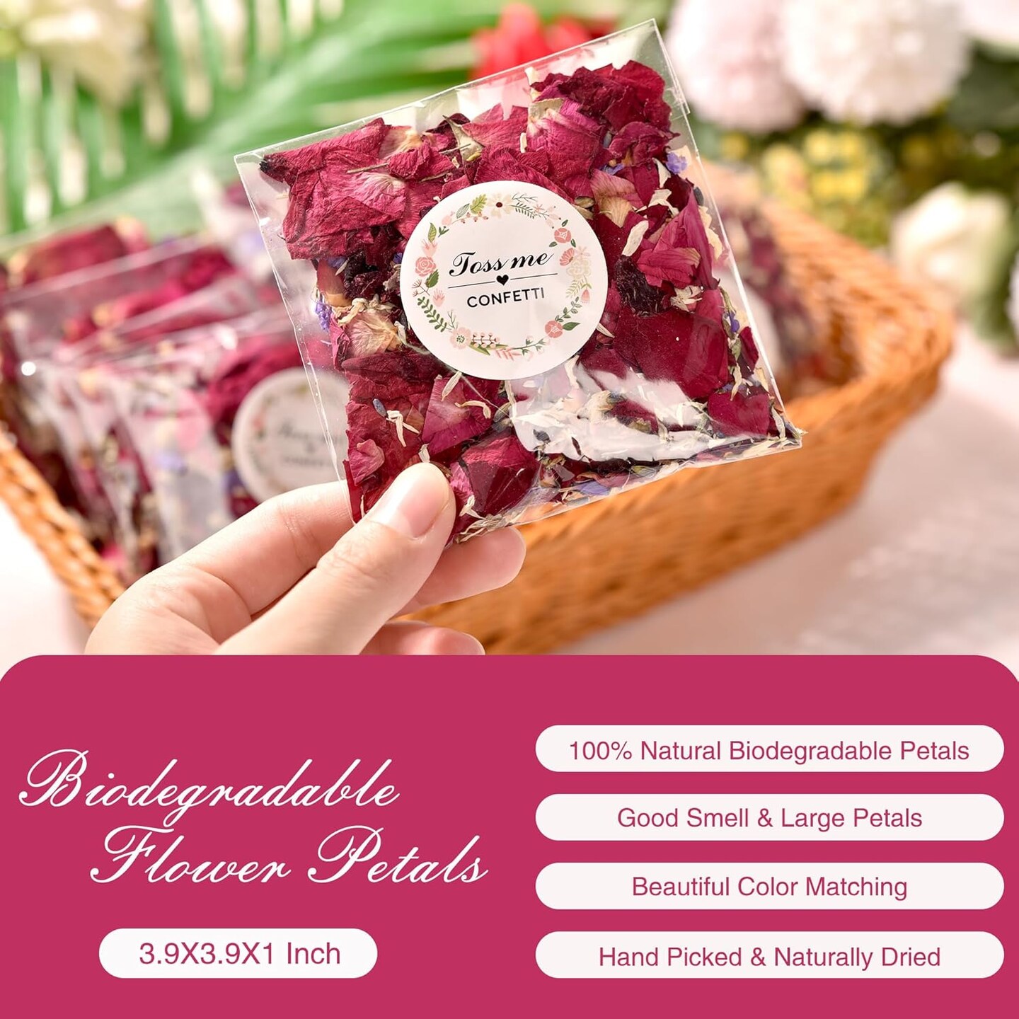 20 Pack Biodegradable Confetti, Dried Flower Petals (Red Rose &#x26; Lavender &#x26; Marigold)