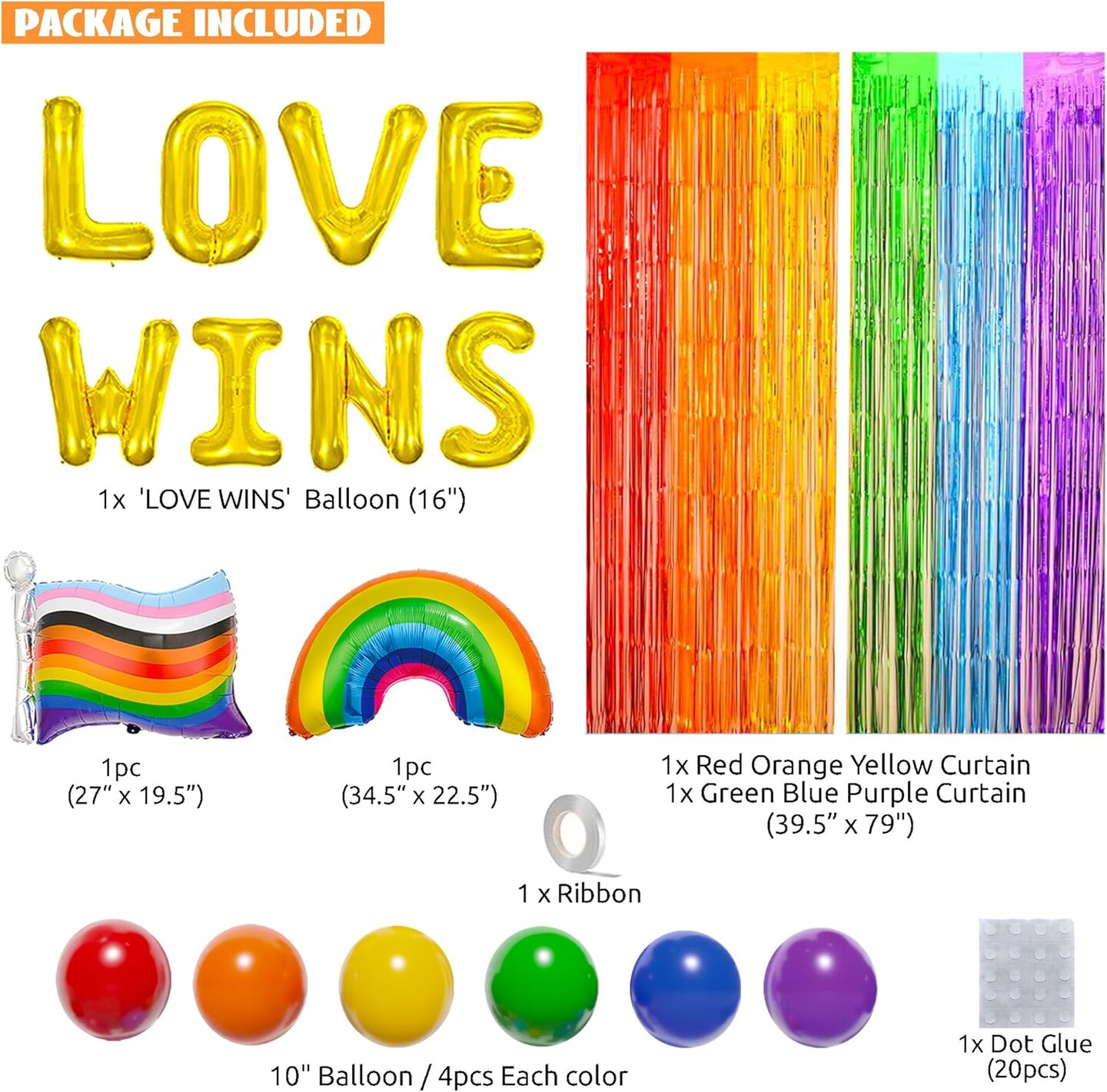 Pride Decorations, 97PCS Gay Pride Party Supplies with Banner
