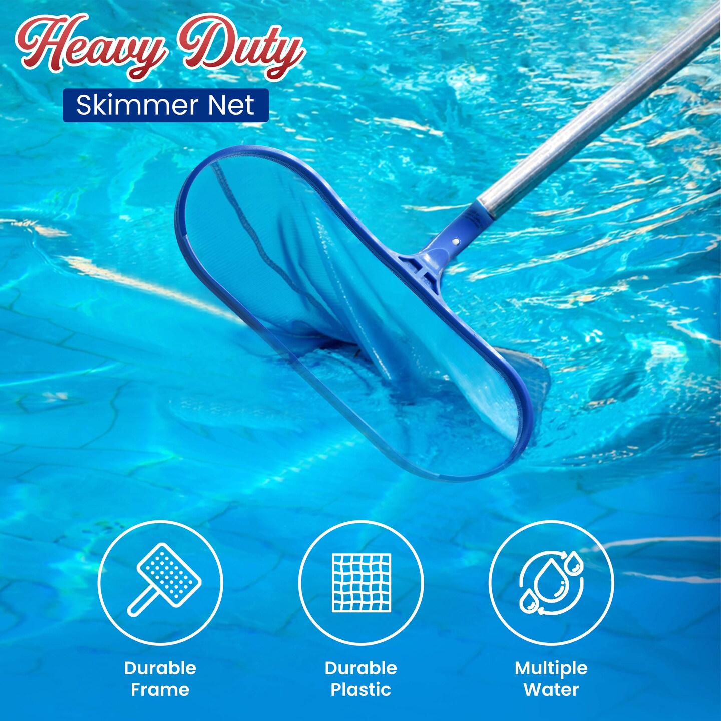 4E’s Novelty Swimming Pool Skimmer Net and Leaf Rake Set – 17″ Heavy Duty Frame – Fine Mesh Head Deep Net for Above Ground, Inground Pool, Hot Tub, Pond, Pool Cleaning Accessories and Supplies