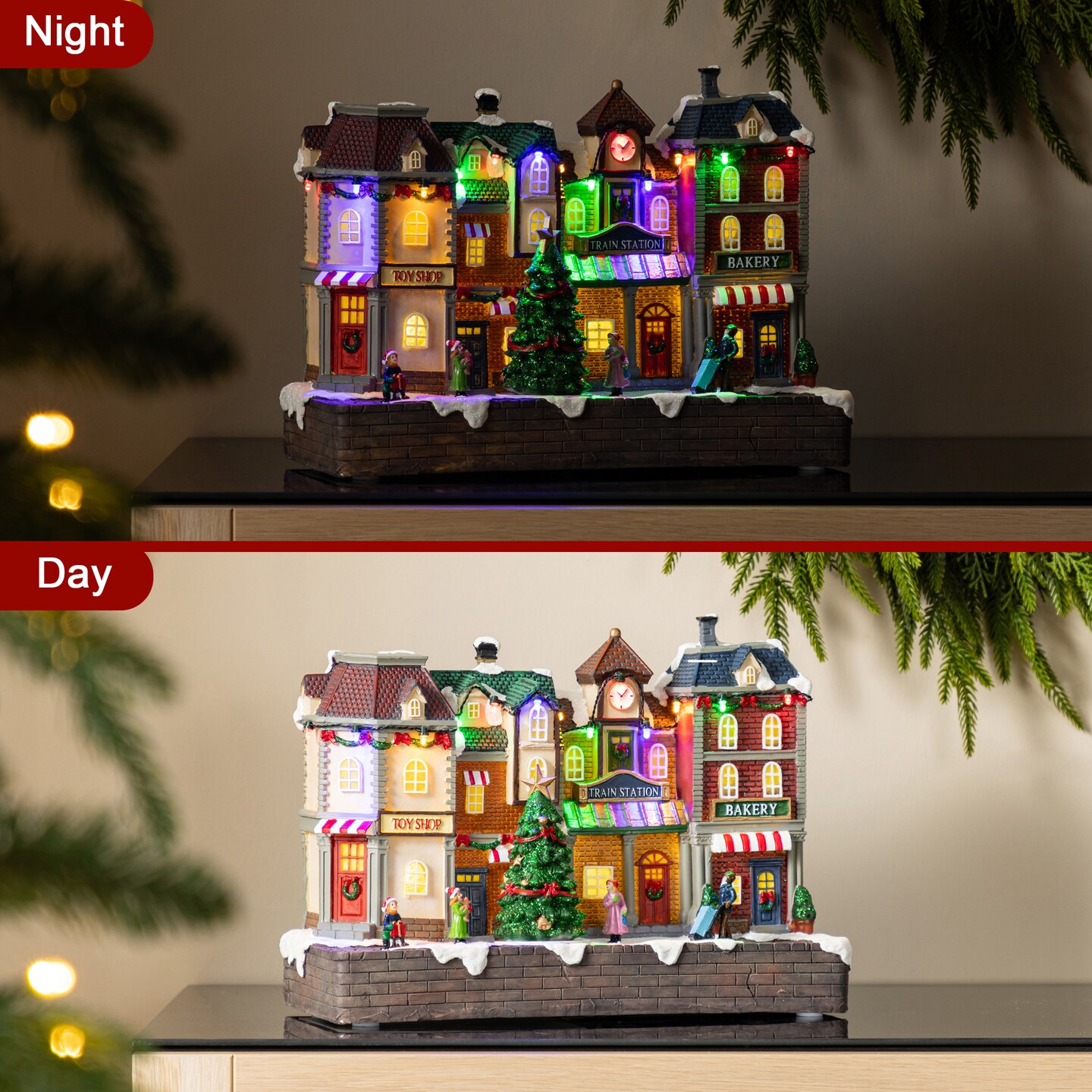 Set of 3 Lighted Christmas Resin Village with Movement and Music