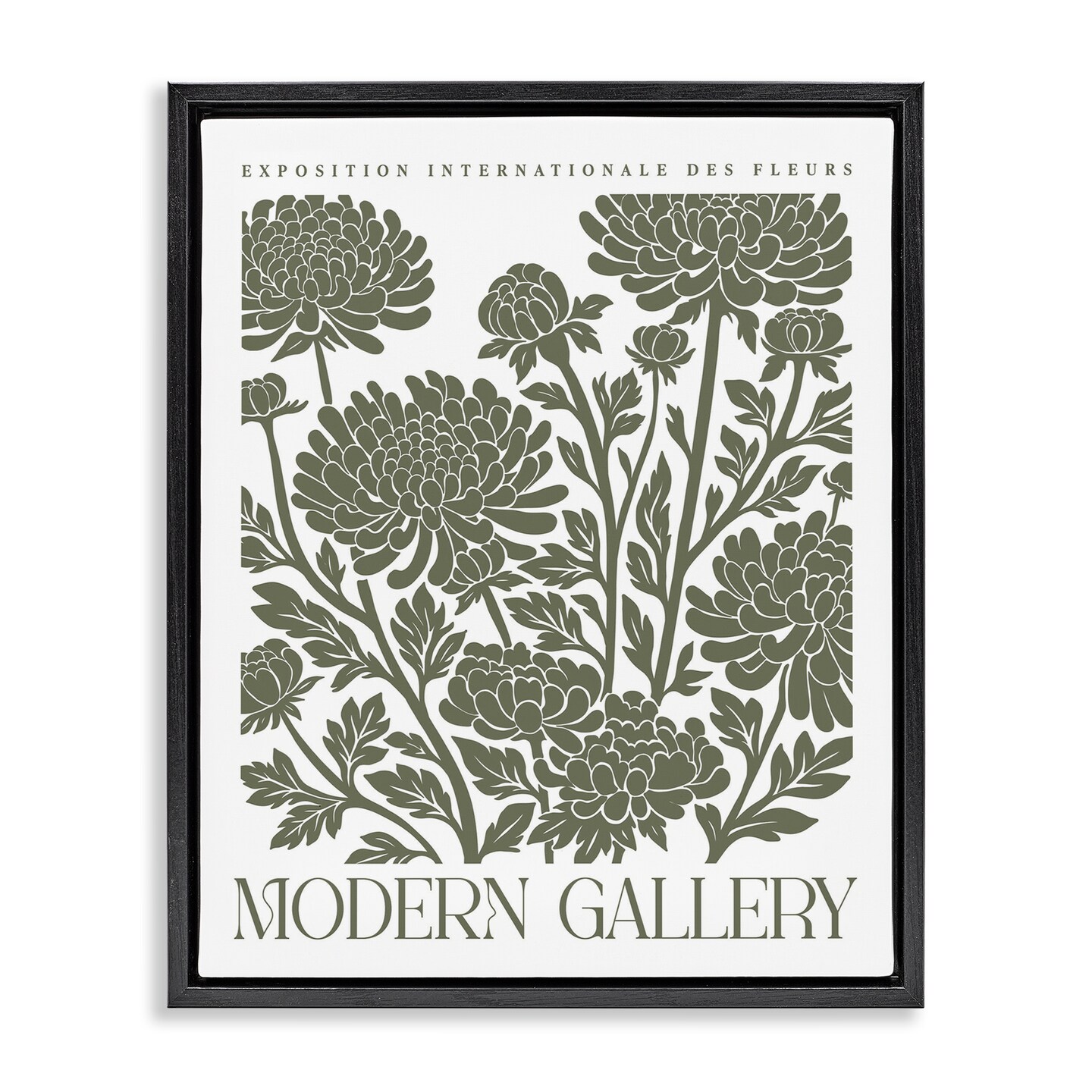 Stupell Industries Moss Green Floral Gallery Floating Frame By Lettered and Lined