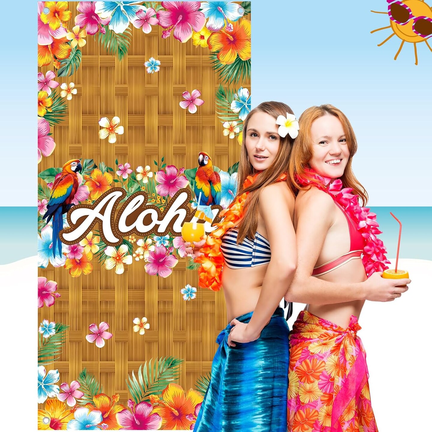 3 Pcs Hawaiian Luau Party Decoration Set Aloha Luau Party Front Door Banner Porch Sign