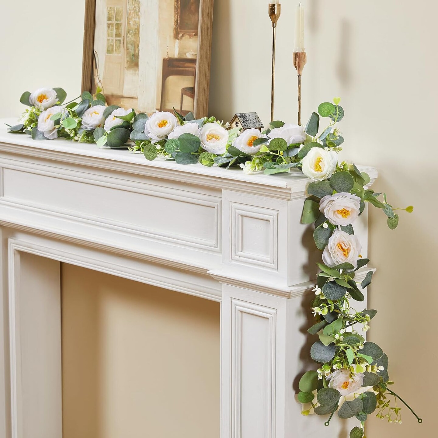2 Pack 5.91Ft Artificial Eucalyptus Flower Garland with White Roses