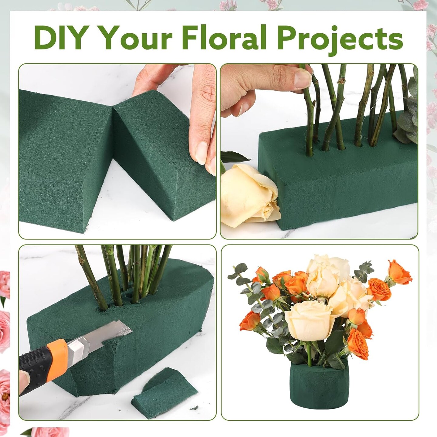 6Pcs Floral Foam Blocks for Fresh and Artificial Flower Arrangements, (Larger Size 8.86" L x 4.13" W x 2.76" H) Flower Foam Bricks Florist Foam for Valentine's Day,Wedding, Birthday,Home, Office