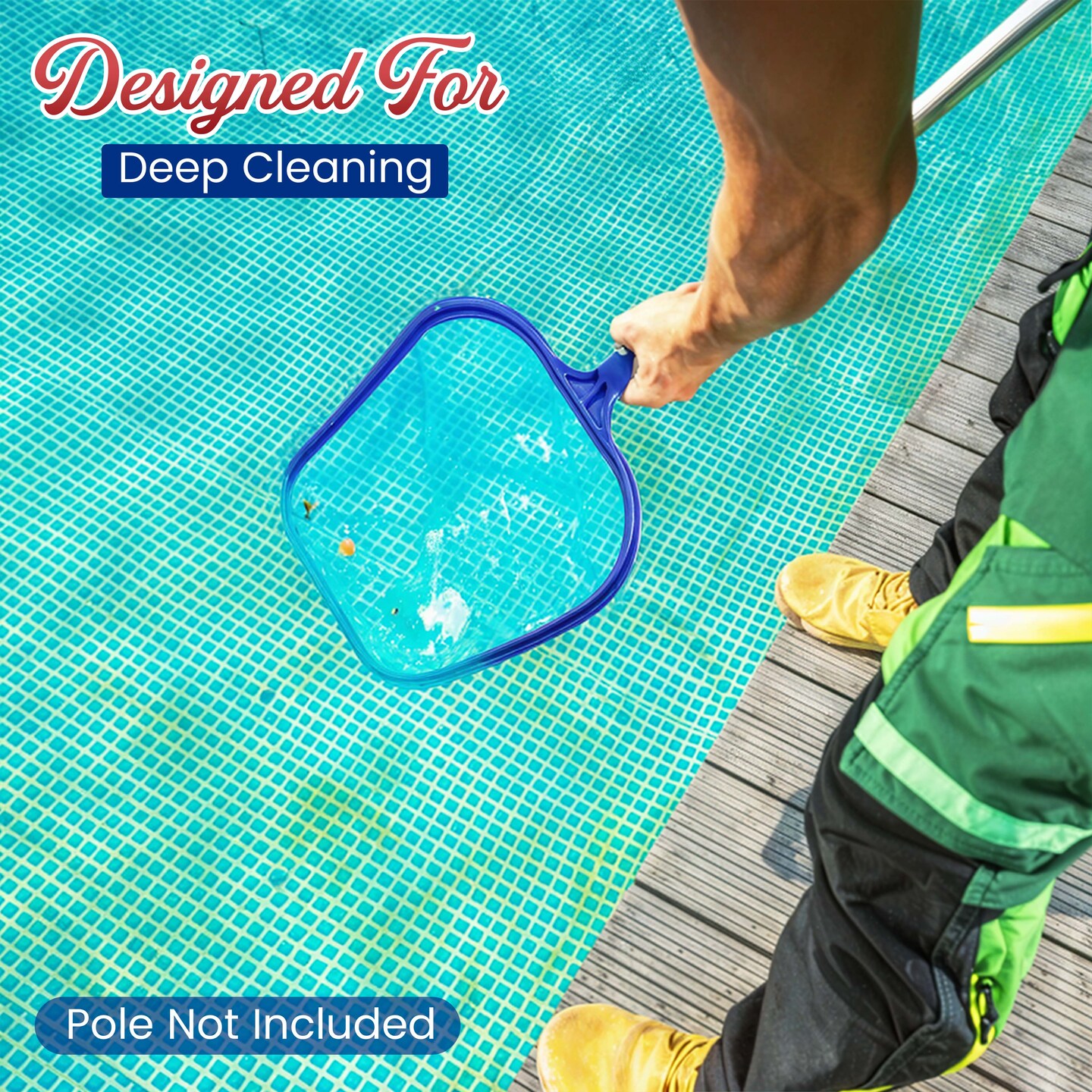 4E’s Novelty Swimming Pool Skimmer Net and Leaf Rake Set – 17″ Heavy Duty Frame – Fine Mesh Head Deep Net for Above Ground, Inground Pool, Hot Tub, Pond, Pool Cleaning Accessories and Supplies